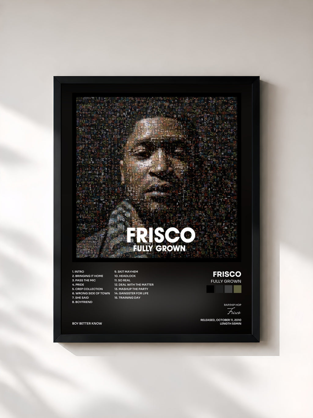 #noir Tableau de l'album Fully Grown de Frisco, cadre noir, imprimé et encadré en France