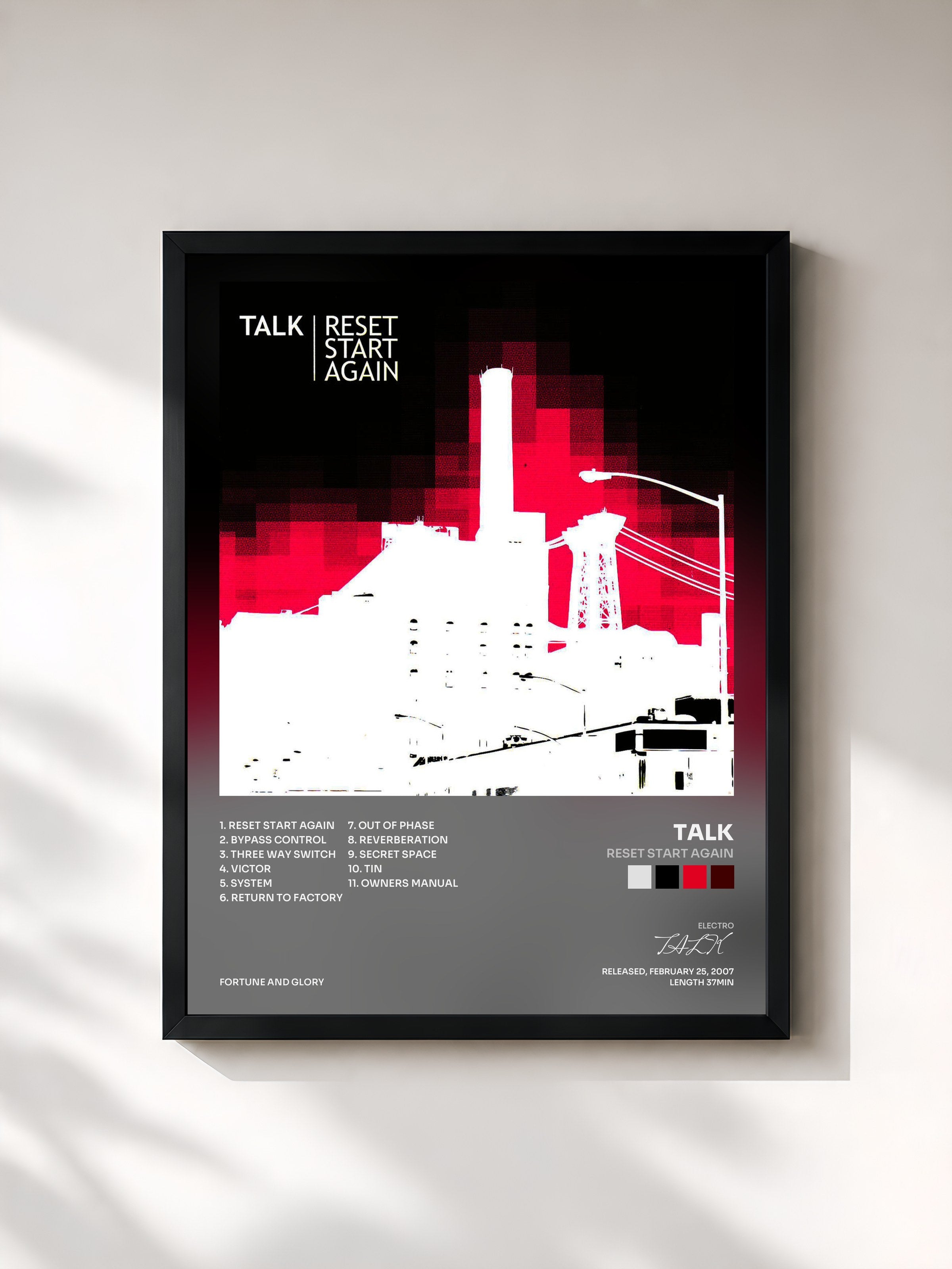 #noir Tableau de l'album Reset Start Again de TALK, cadre noir, imprimé et encadré en France