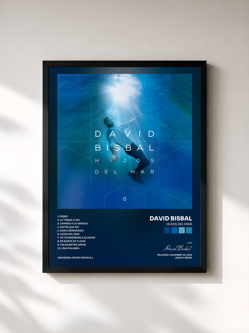 #noir Tableau de l'album Hijos Del Mar de David Bisbal, cadre noir, imprimé et encadré en France