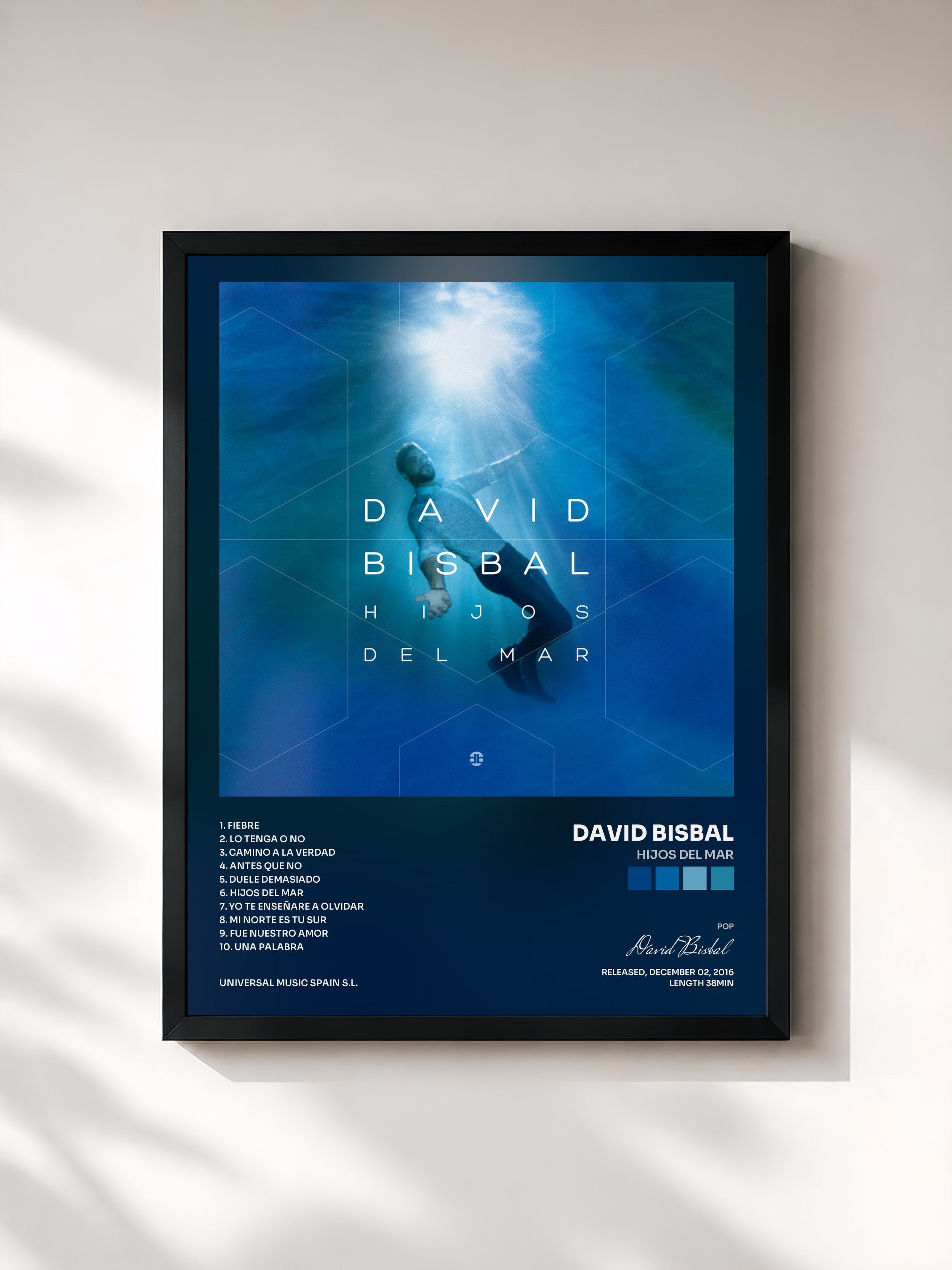 #noir Tableau de l'album Hijos Del Mar de David Bisbal, cadre noir, imprimé et encadré en France