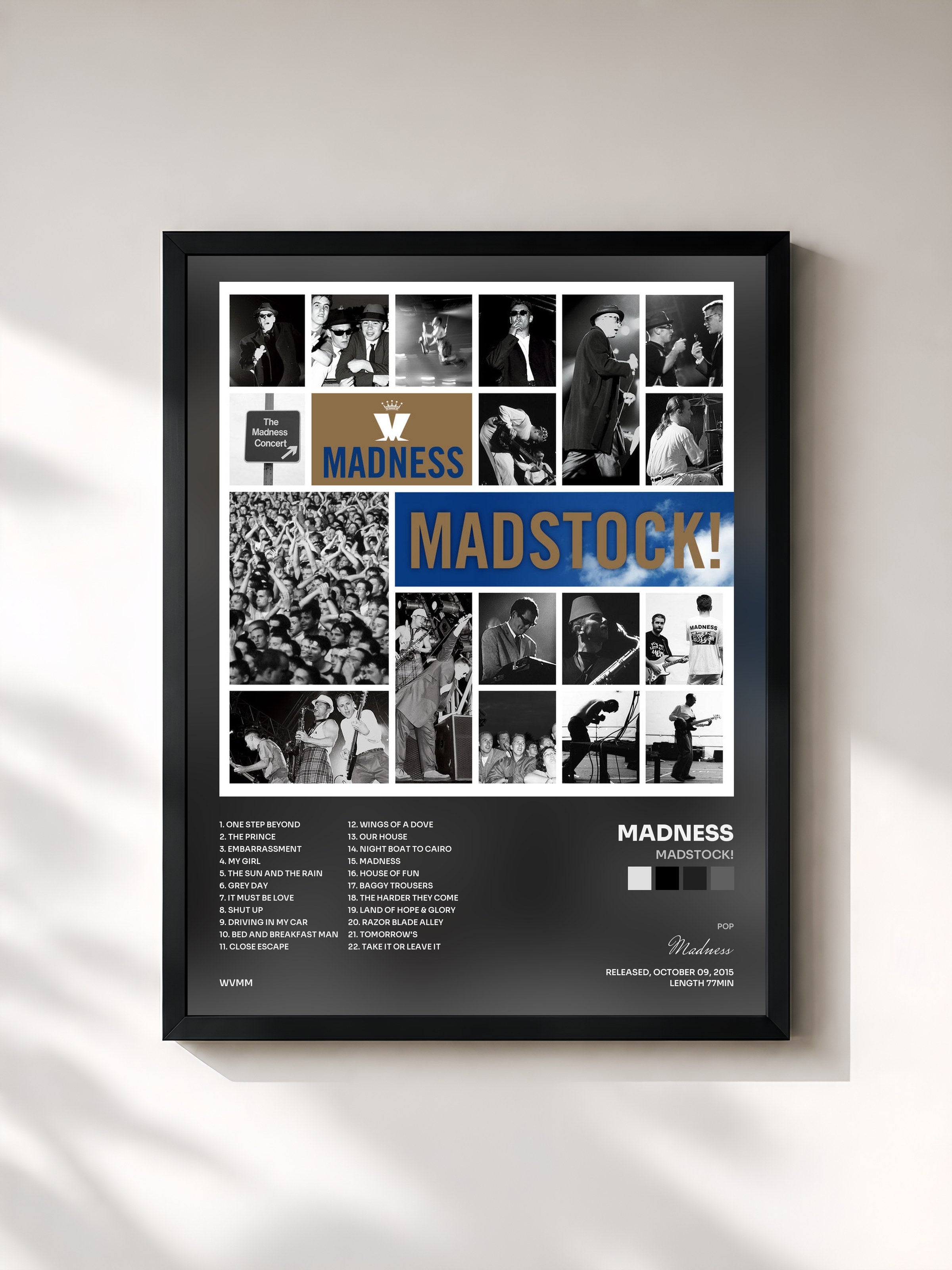 #noir Tableau de l'album Madstock! de Madness, cadre noir, imprimé et encadré en France