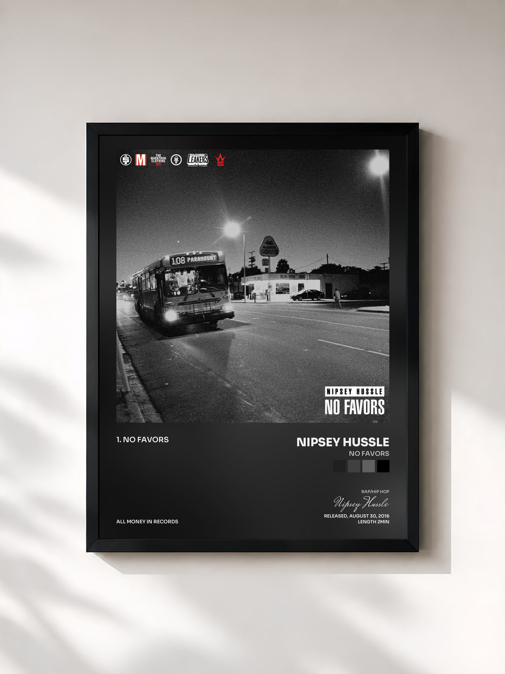 #noir Tableau de l'album No Favors de Nipsey Hussle, cadre noir, imprimé et encadré en France