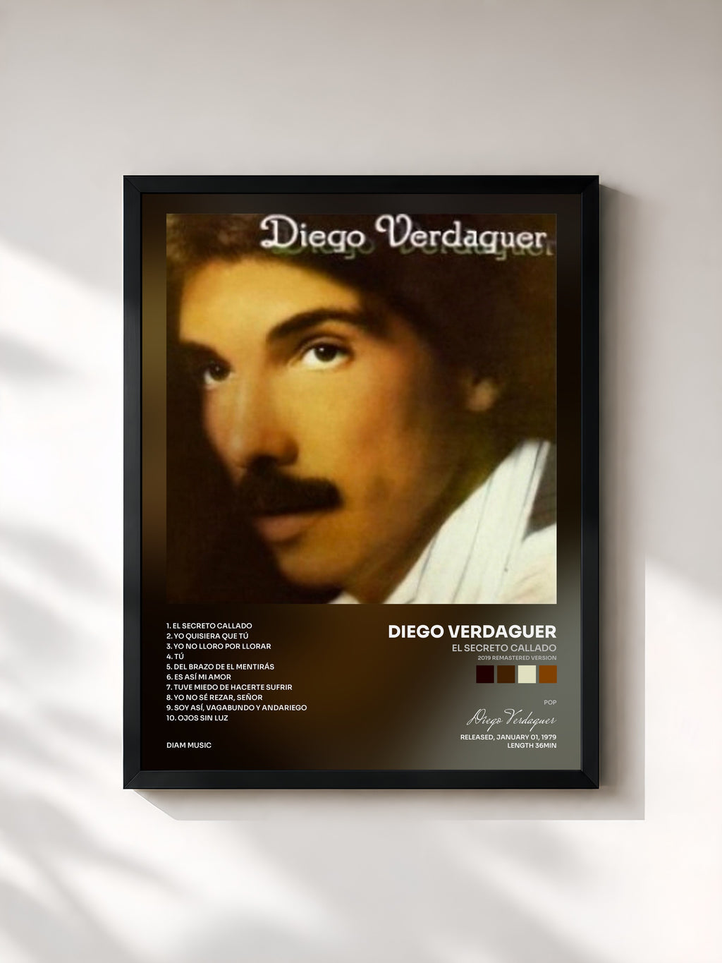 #noir Tableau de l'album El Secreto Callado (2019 Remastered Version) de Diego Verdaguer, cadre noir, imprimé et encadré en France