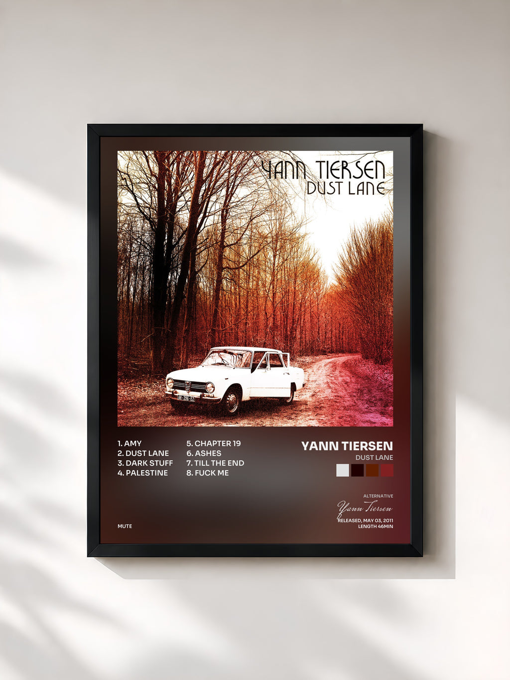 #noir Tableau de l'album Dust Lane de Yann Tiersen, cadre noir, imprimé et encadré en France