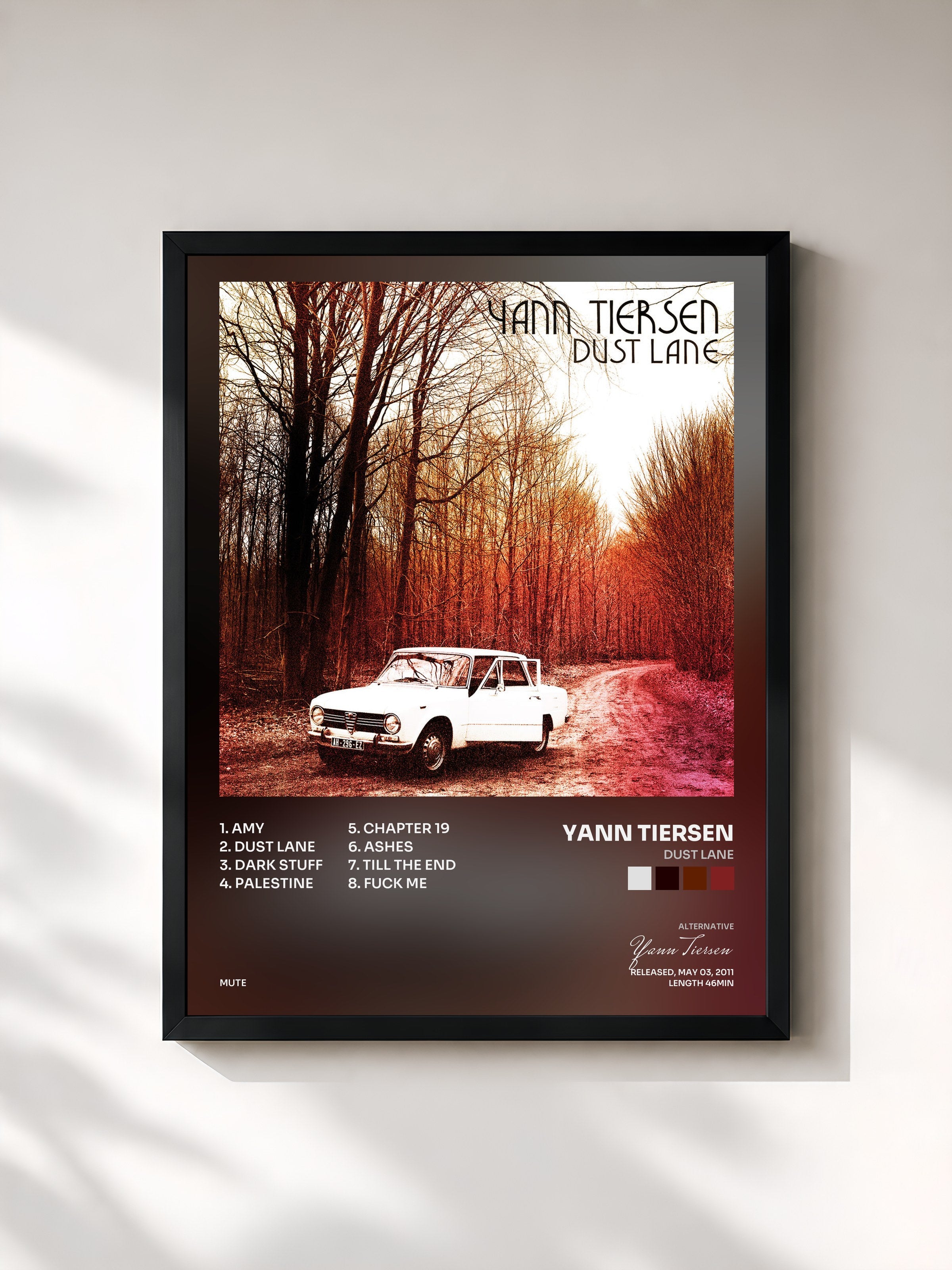 #noir Tableau de l'album Dust Lane de Yann Tiersen, cadre noir, imprimé et encadré en France