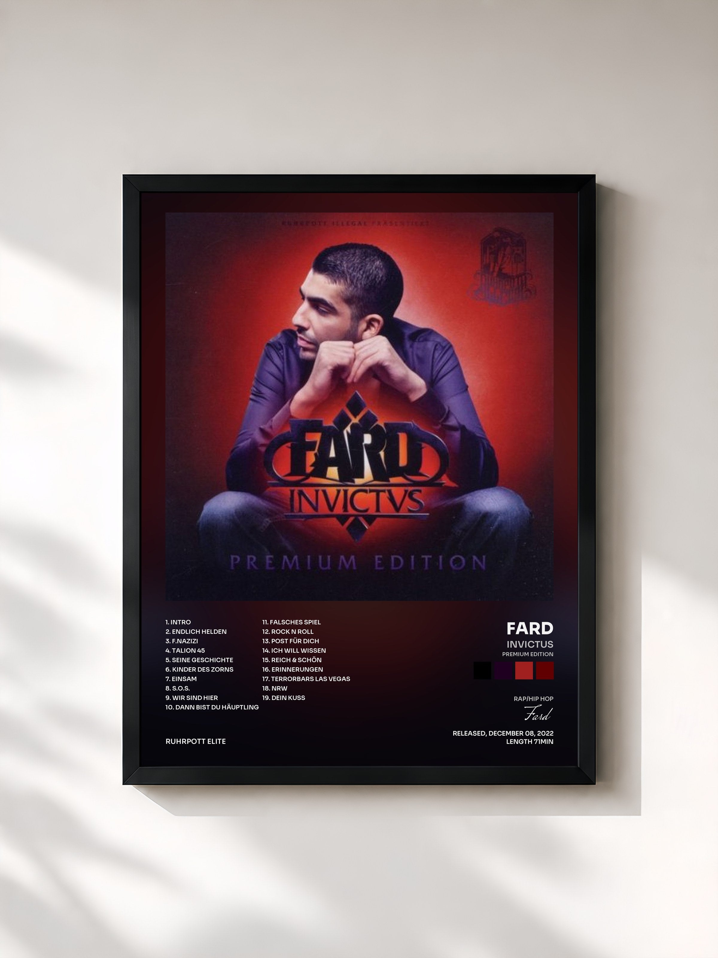 #noir Tableau de l'album Invictus (Premium Edition) de Fard, cadre noir, imprimé et encadré en France