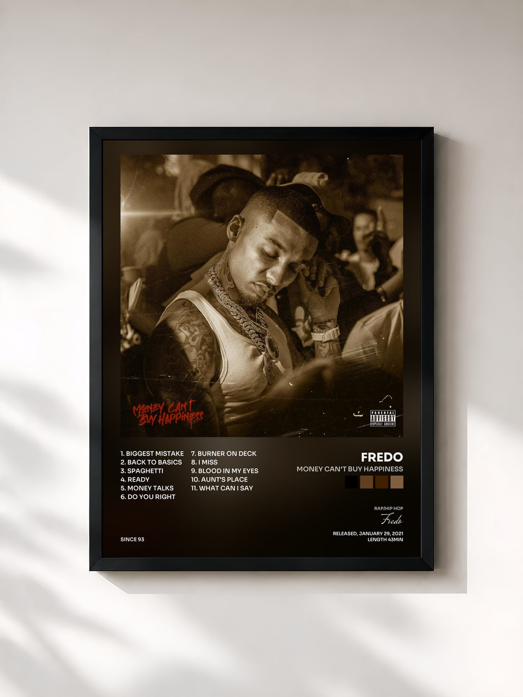 #noir Tableau de l'album Money Can't Buy Happiness de Fredo, cadre noir, imprimé et encadré en France