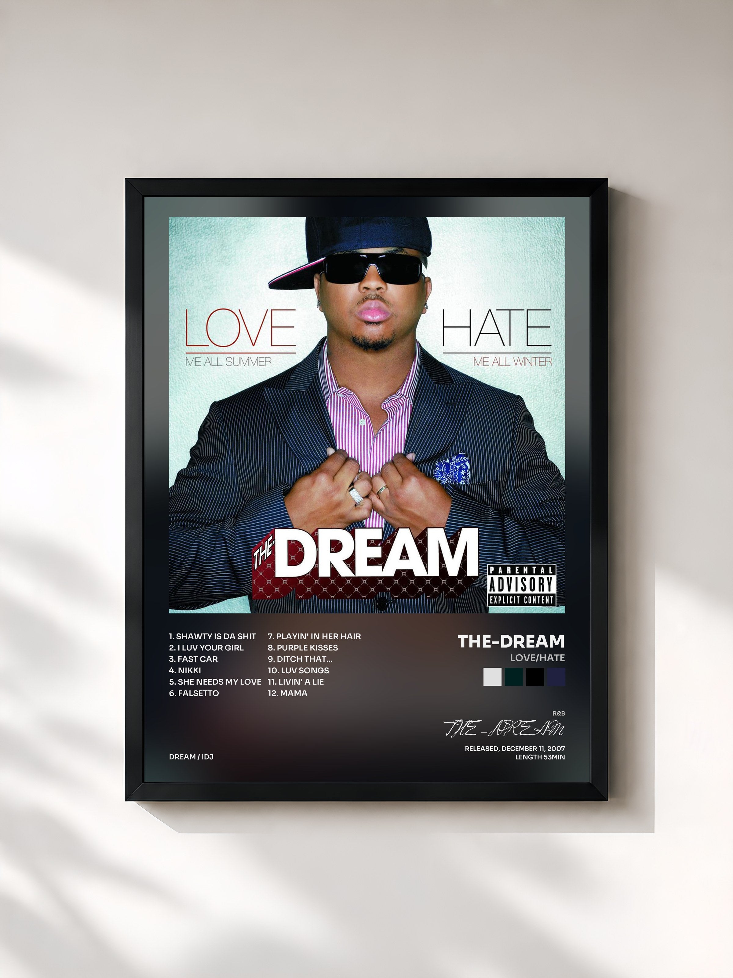 #noir Tableau de l'album Love/Hate de THE-DREAM, cadre noir, imprimé et encadré en France