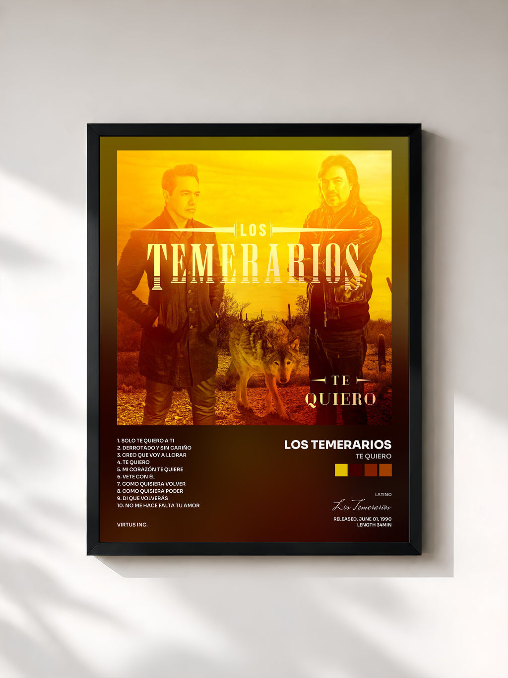 #noir Tableau de l'album Te Quiero de Los Temerarios, cadre noir, imprimé et encadré en France