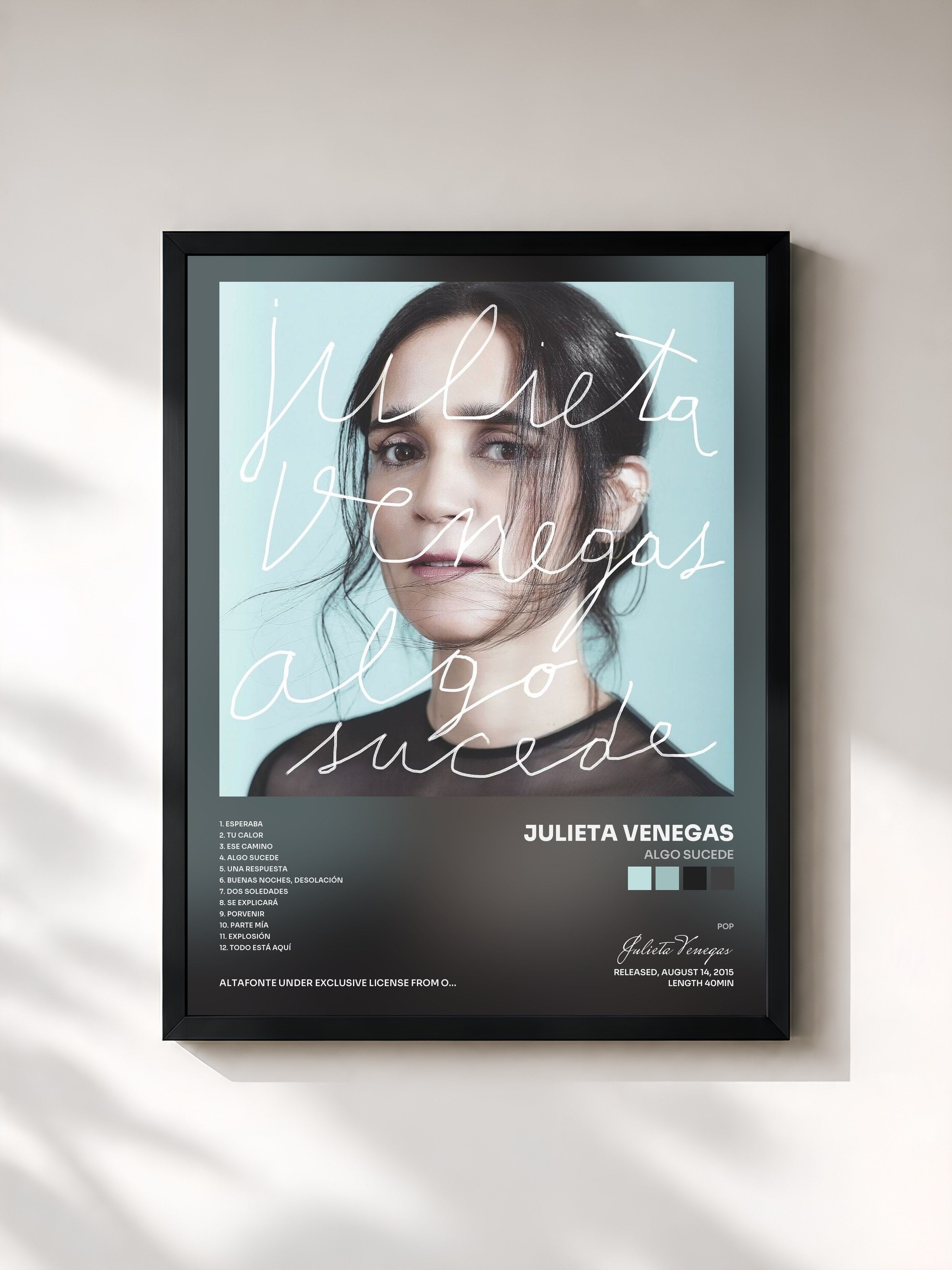 #noir Tableau de l'album Algo Sucede de Julieta Venegas, cadre noir, imprimé et encadré en France