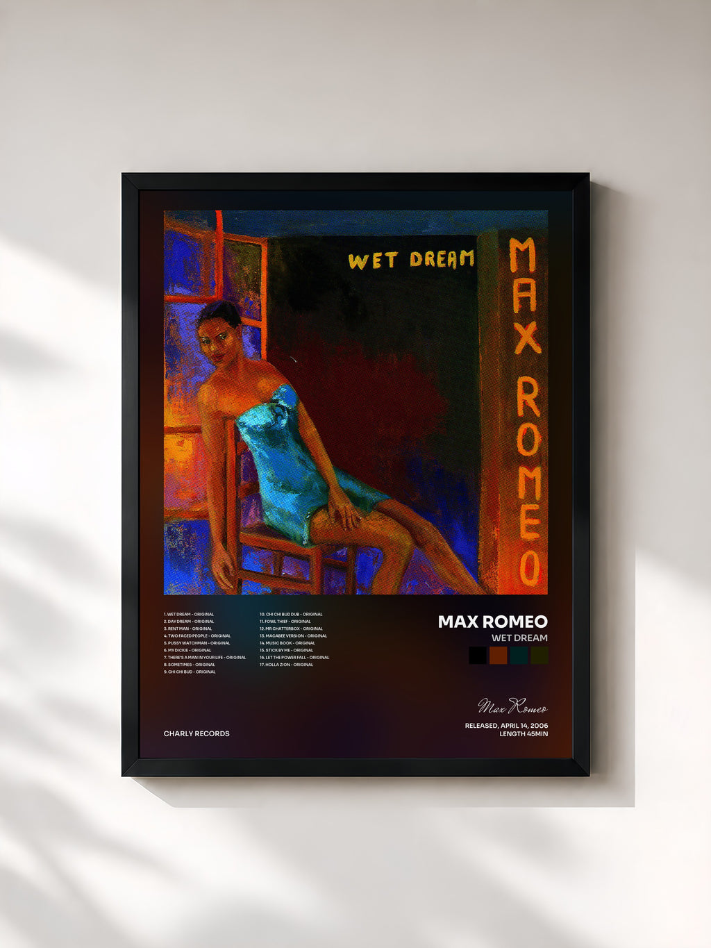 #noir Tableau de l'album Wet Dream de Max Romeo, cadre noir, imprimé et encadré en France