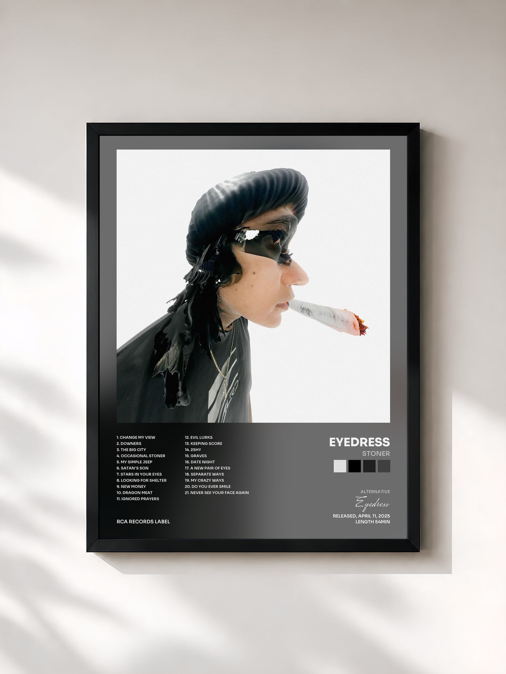 #noir Tableau de l'album Stoner de Eyedress, cadre noir, imprimé et encadré en France