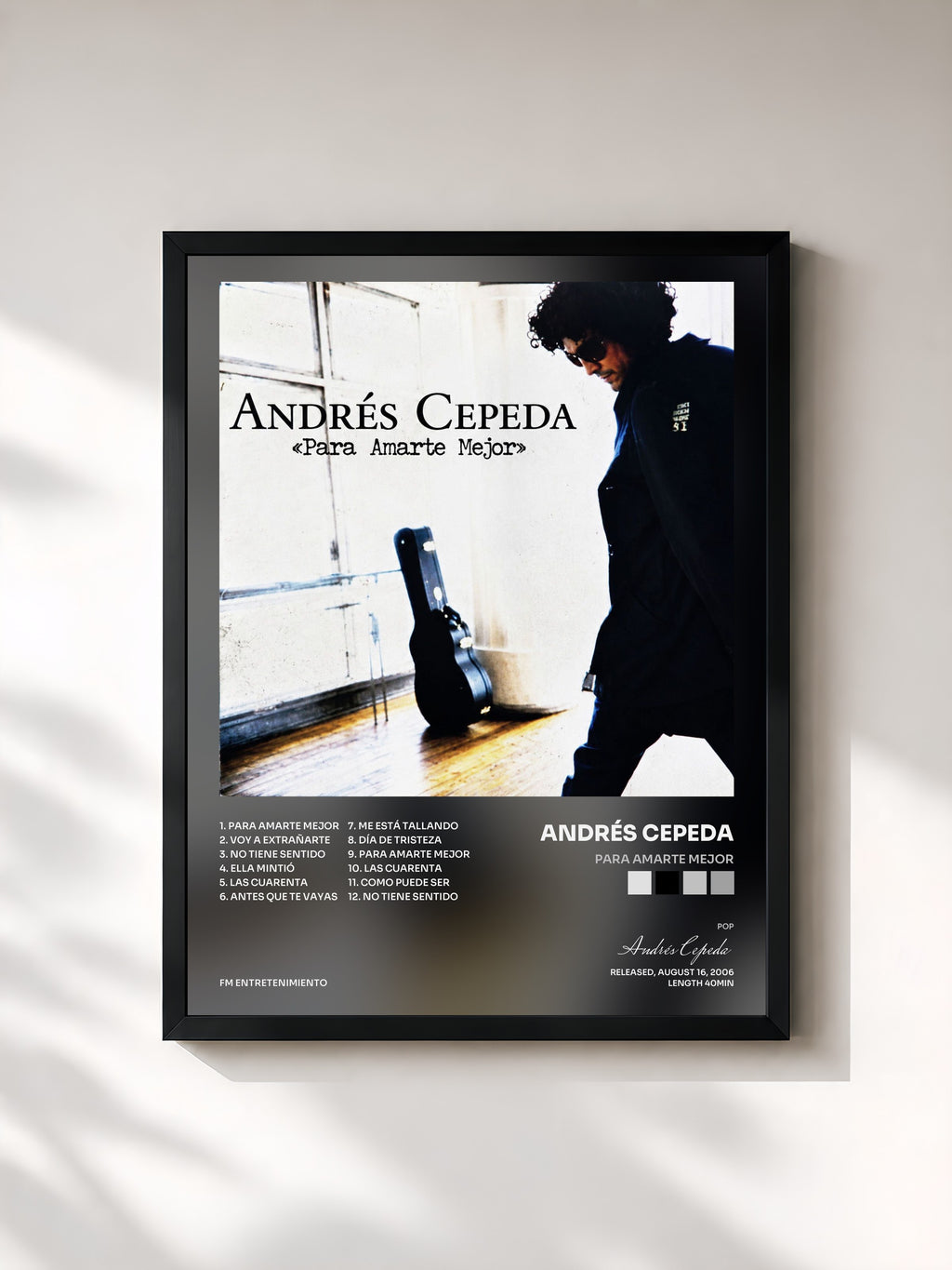 #noir Tableau de l'album Para Amarte Mejor de Andrés Cepeda, cadre noir, imprimé et encadré en France