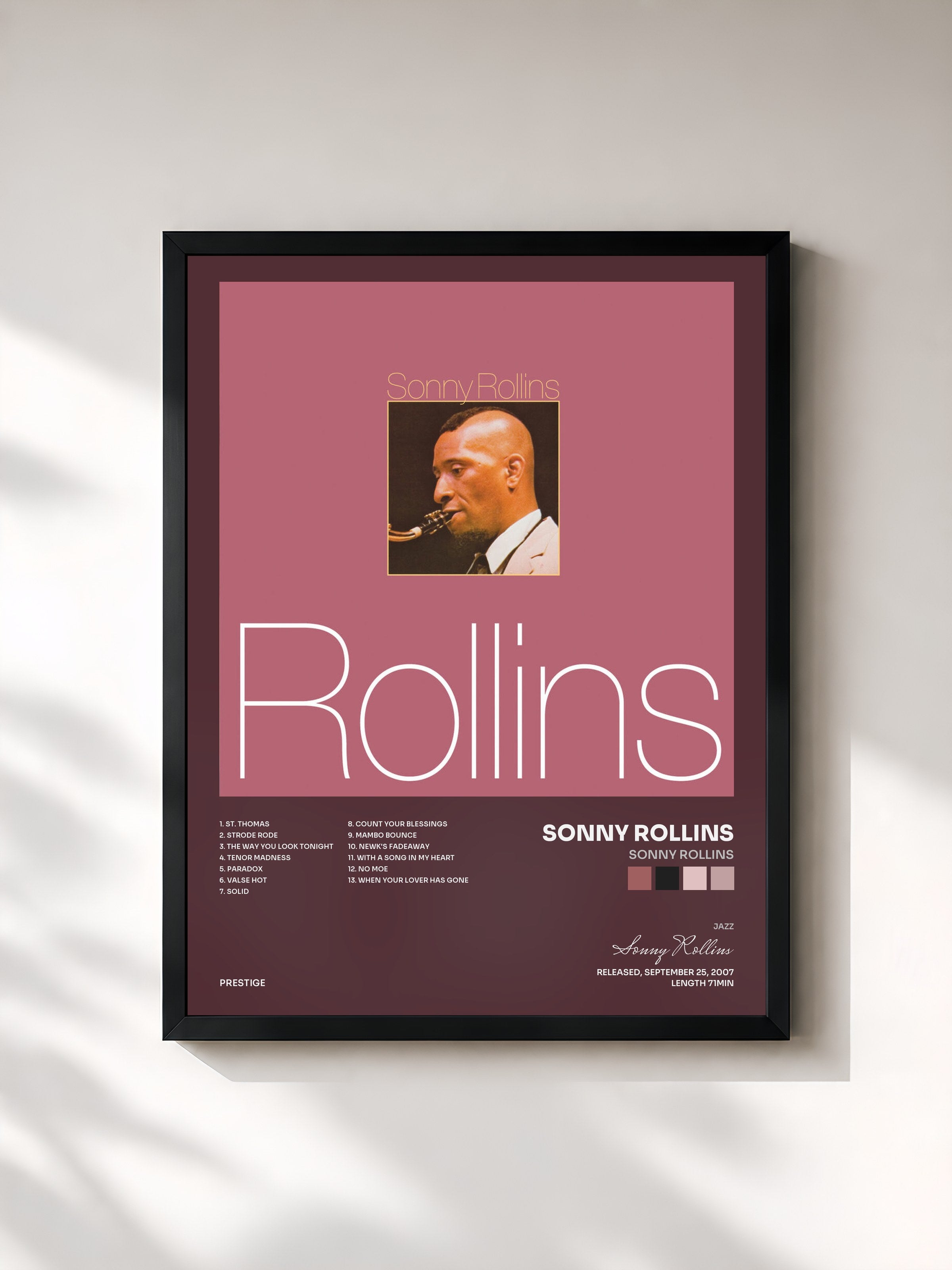 #noir Tableau de l'album Sonny Rollins de Sonny Rollins, cadre noir, imprimé et encadré en France