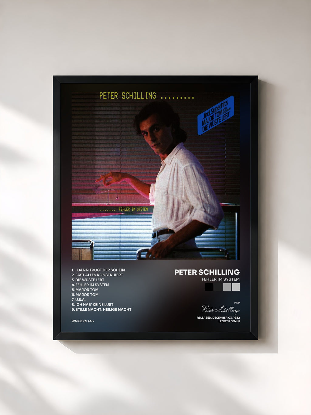 #noir Tableau de l'album Fehler Im System de Peter Schilling, cadre noir, imprimé et encadré en France