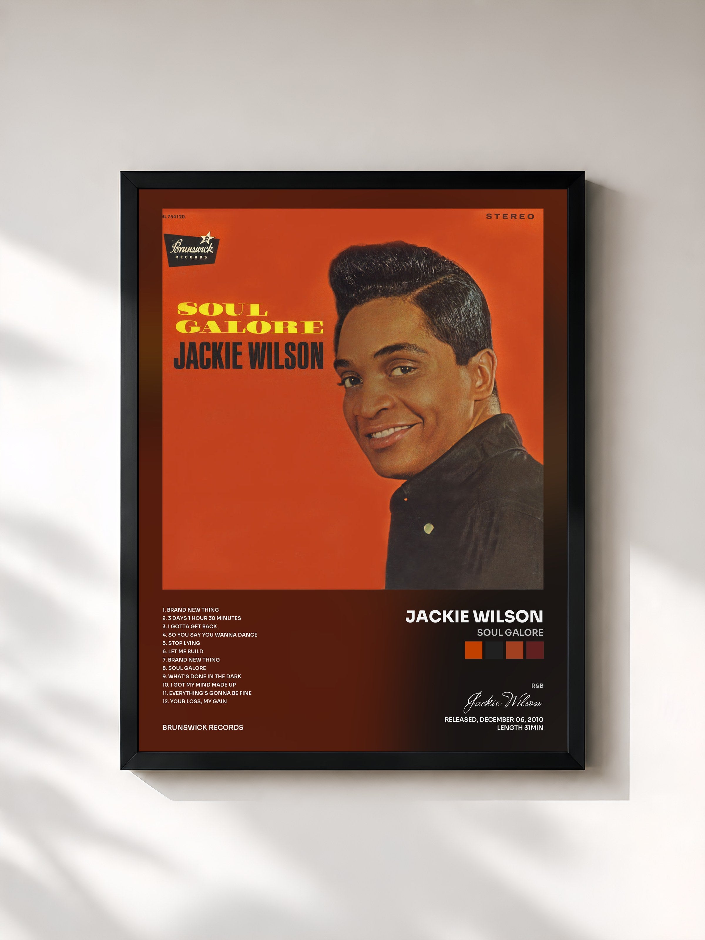 #noir Tableau de l'album Soul Galore de Jackie Wilson, cadre noir, imprimé et encadré en France