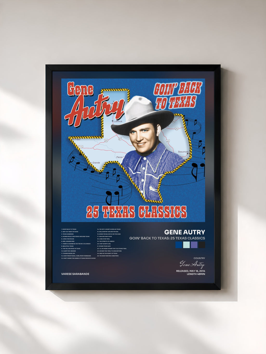 #noir Tableau de l'album Goin' Back To Texas: 25 Texas Classics de Gene Autry, cadre noir, imprimé et encadré en France