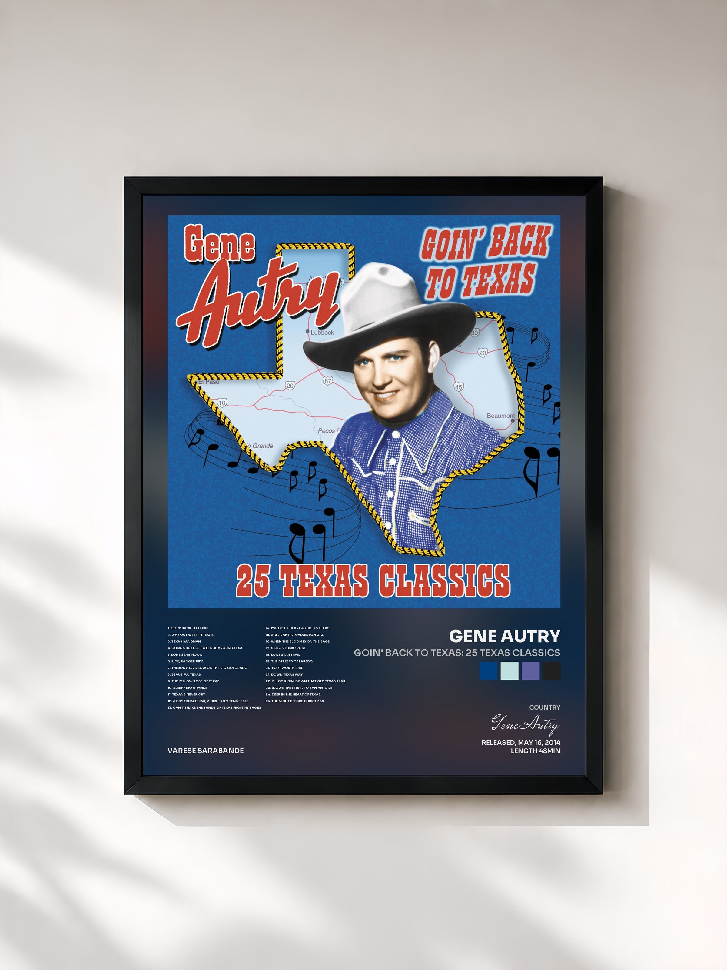 #noir Tableau de l'album Goin' Back To Texas: 25 Texas Classics de Gene Autry, cadre noir, imprimé et encadré en France