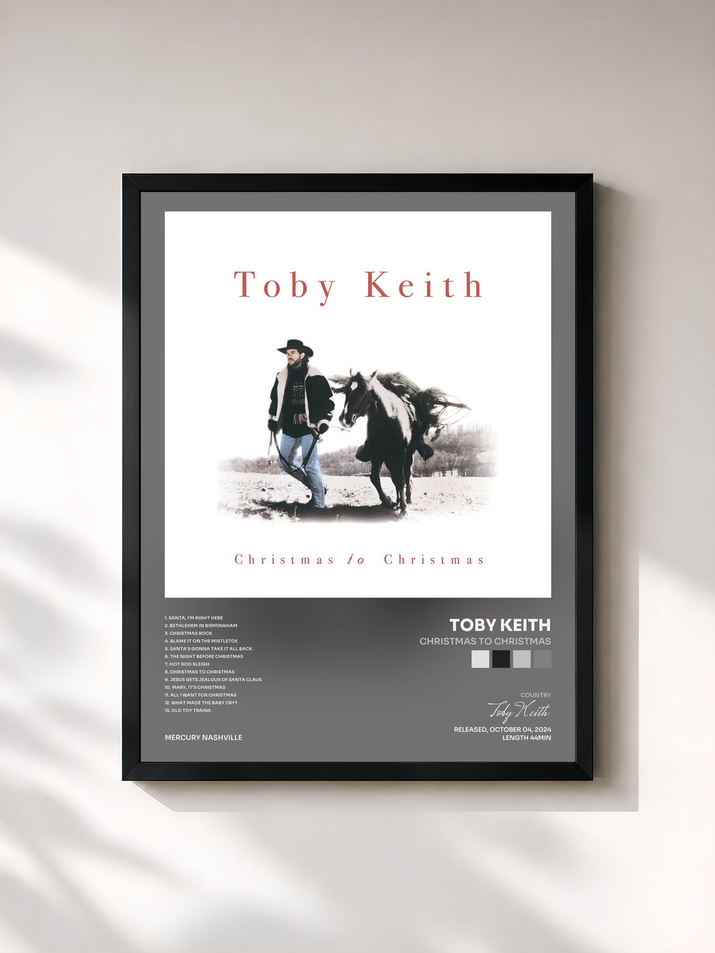 #noir Tableau de l'album Christmas To Christmas de Toby Keith, cadre noir, imprimé et encadré en France