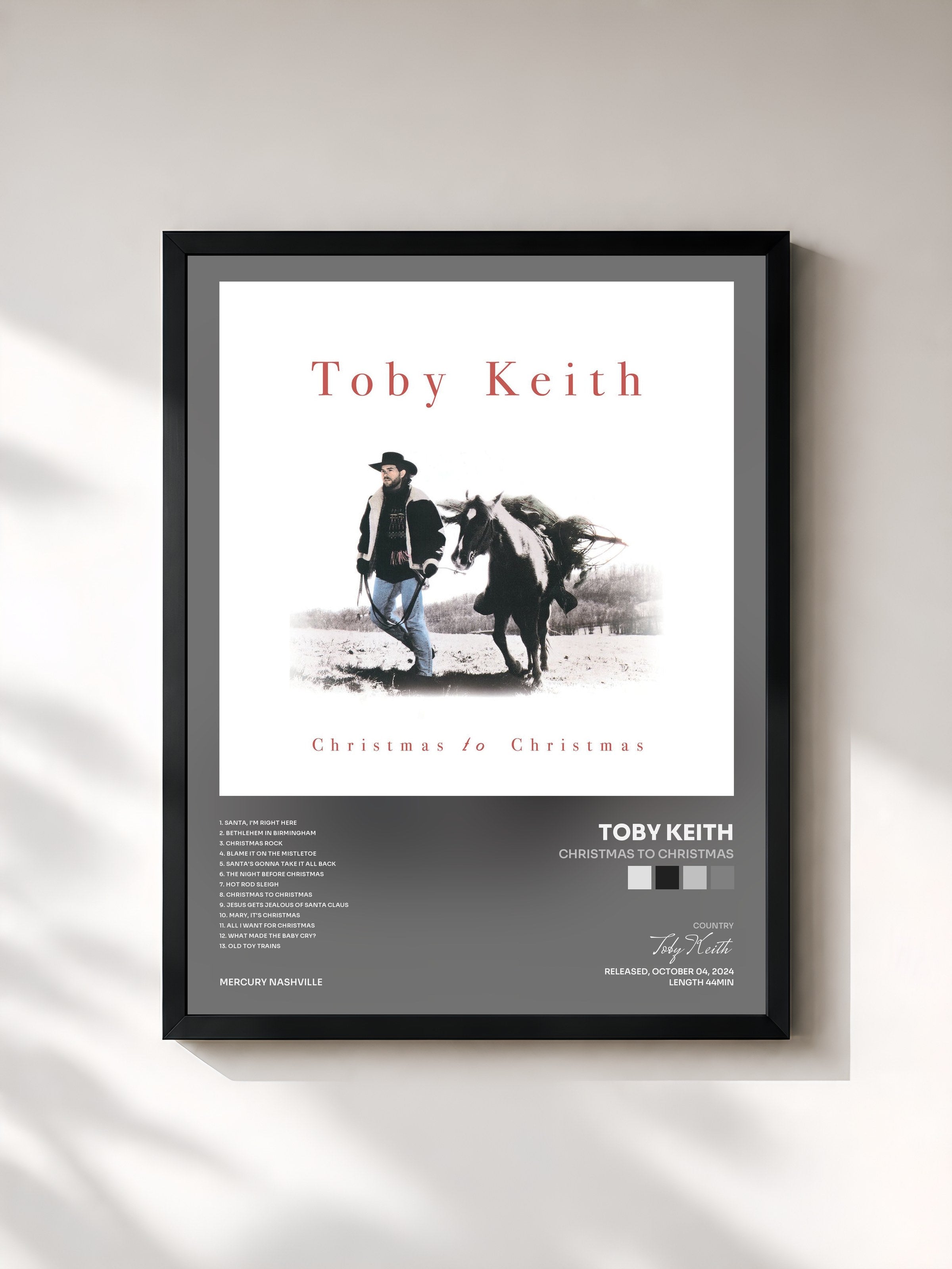 #noir Tableau de l'album Christmas To Christmas de Toby Keith, cadre noir, imprimé et encadré en France