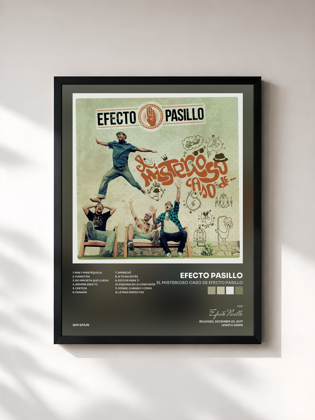 #noir Tableau de l'album El misterioso caso de Efecto Pasillo de Efecto Pasillo, cadre noir, imprimé et encadré en France