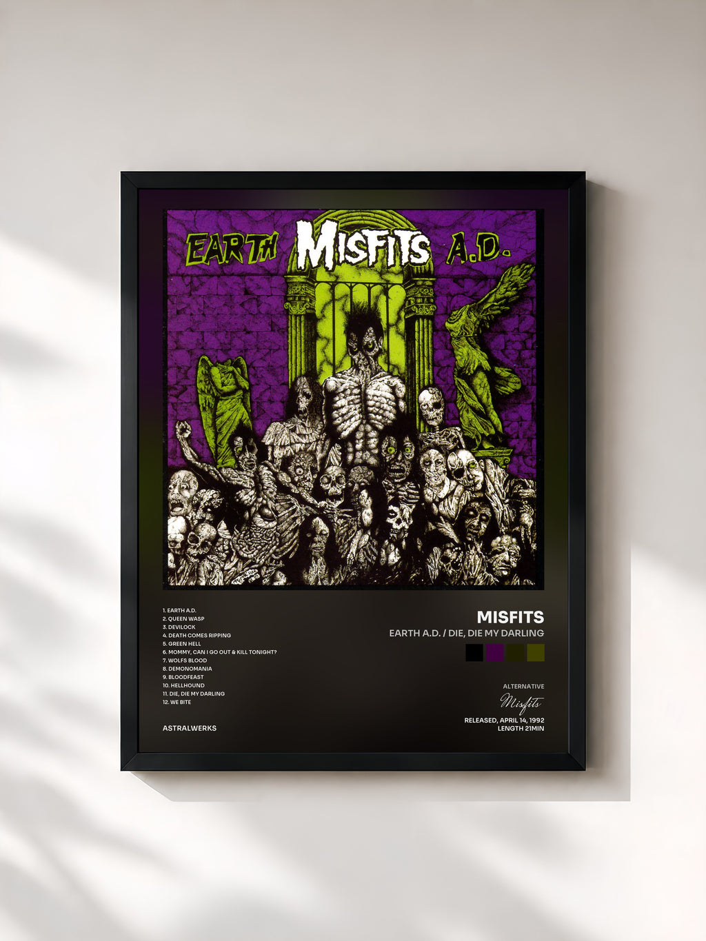 #noir Tableau de l'album Earth A.D. / Die, Die My Darling de Misfits, cadre noir, imprimé et encadré en France