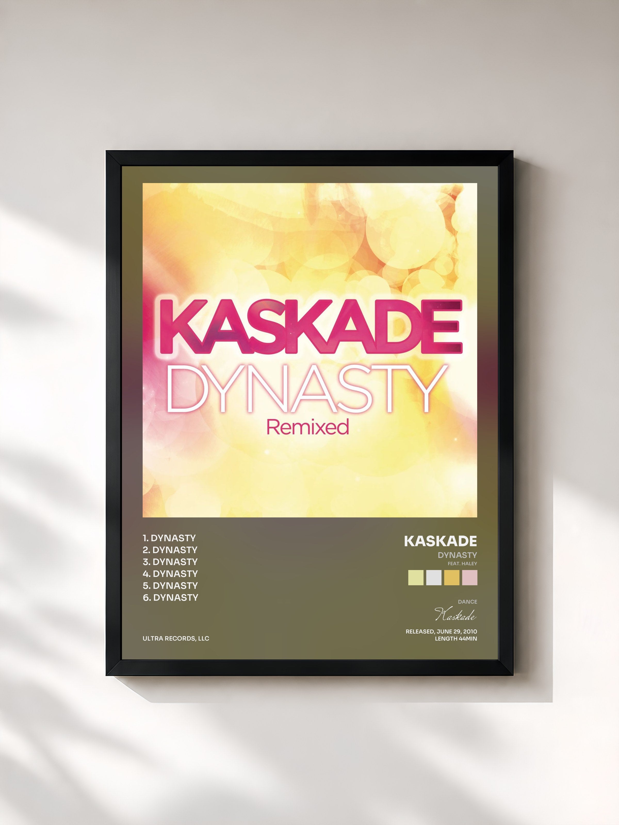 #noir Tableau de l'album Dynasty (feat. Haley) de Kaskade, cadre noir, imprimé et encadré en France
