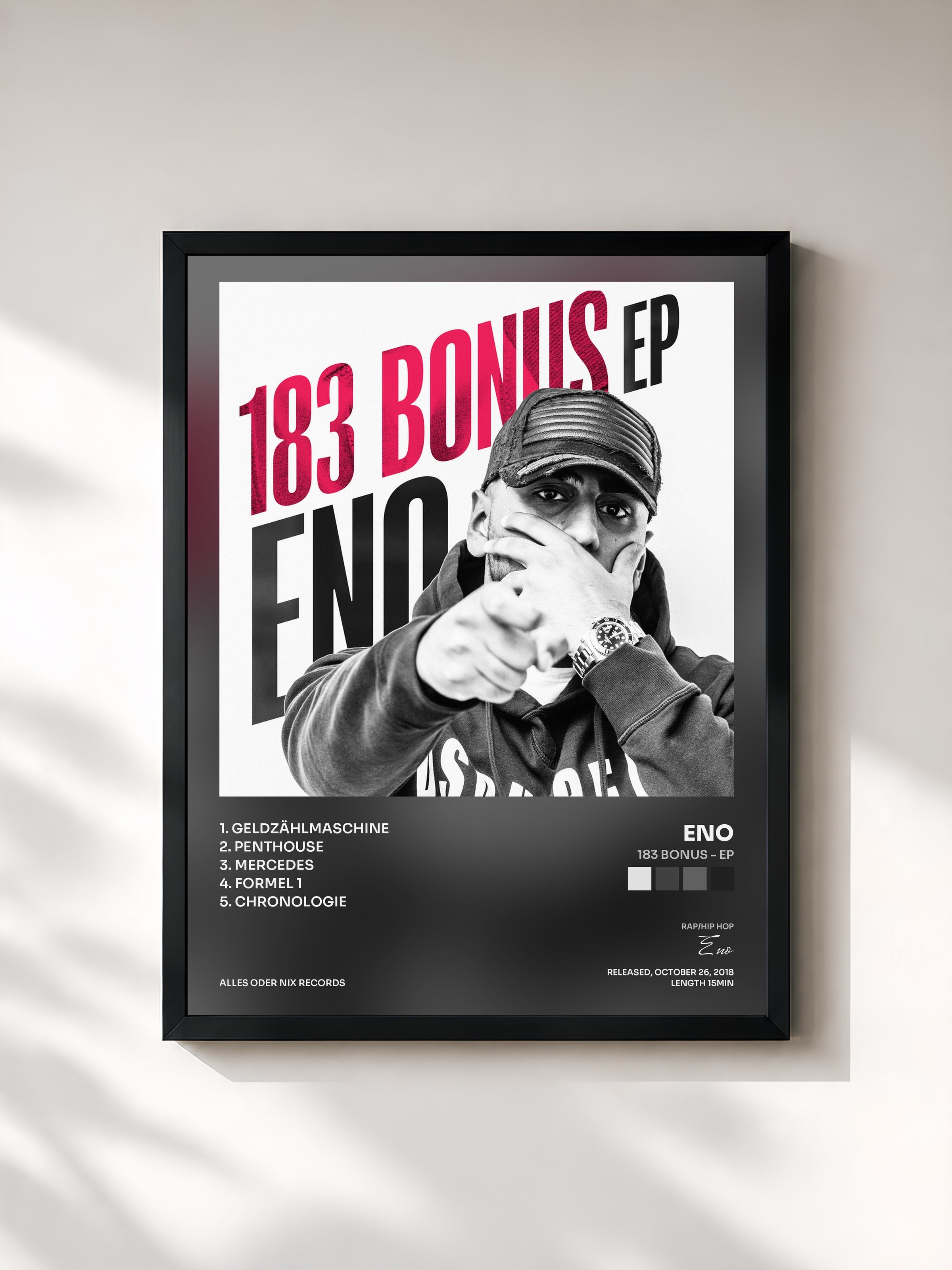 #noir Tableau de l'album 183 Bonus - EP de Eno, cadre noir, imprimé et encadré en France