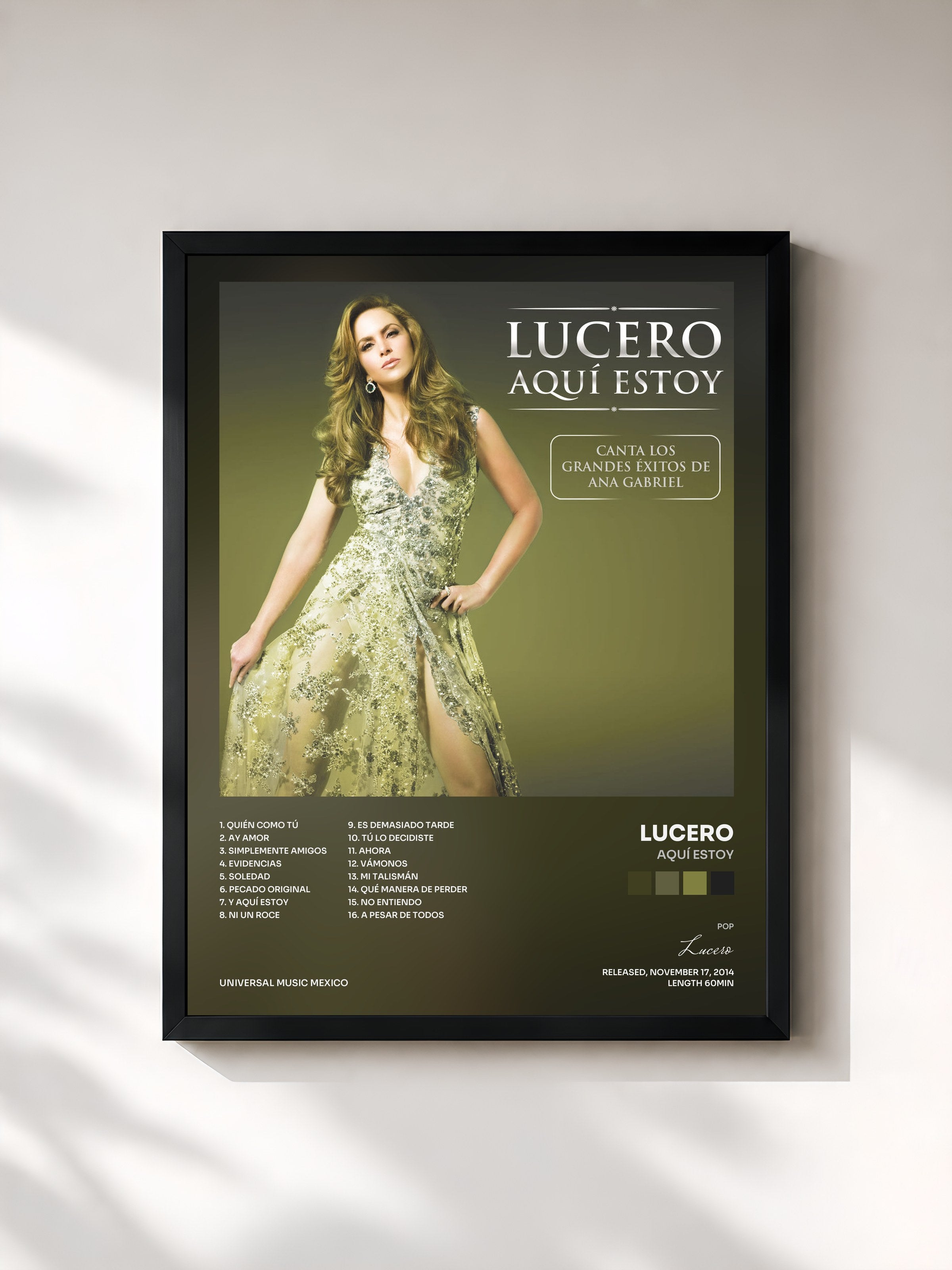 #noir Tableau de l'album Aquí Estoy de Lucero, cadre noir, imprimé et encadré en France