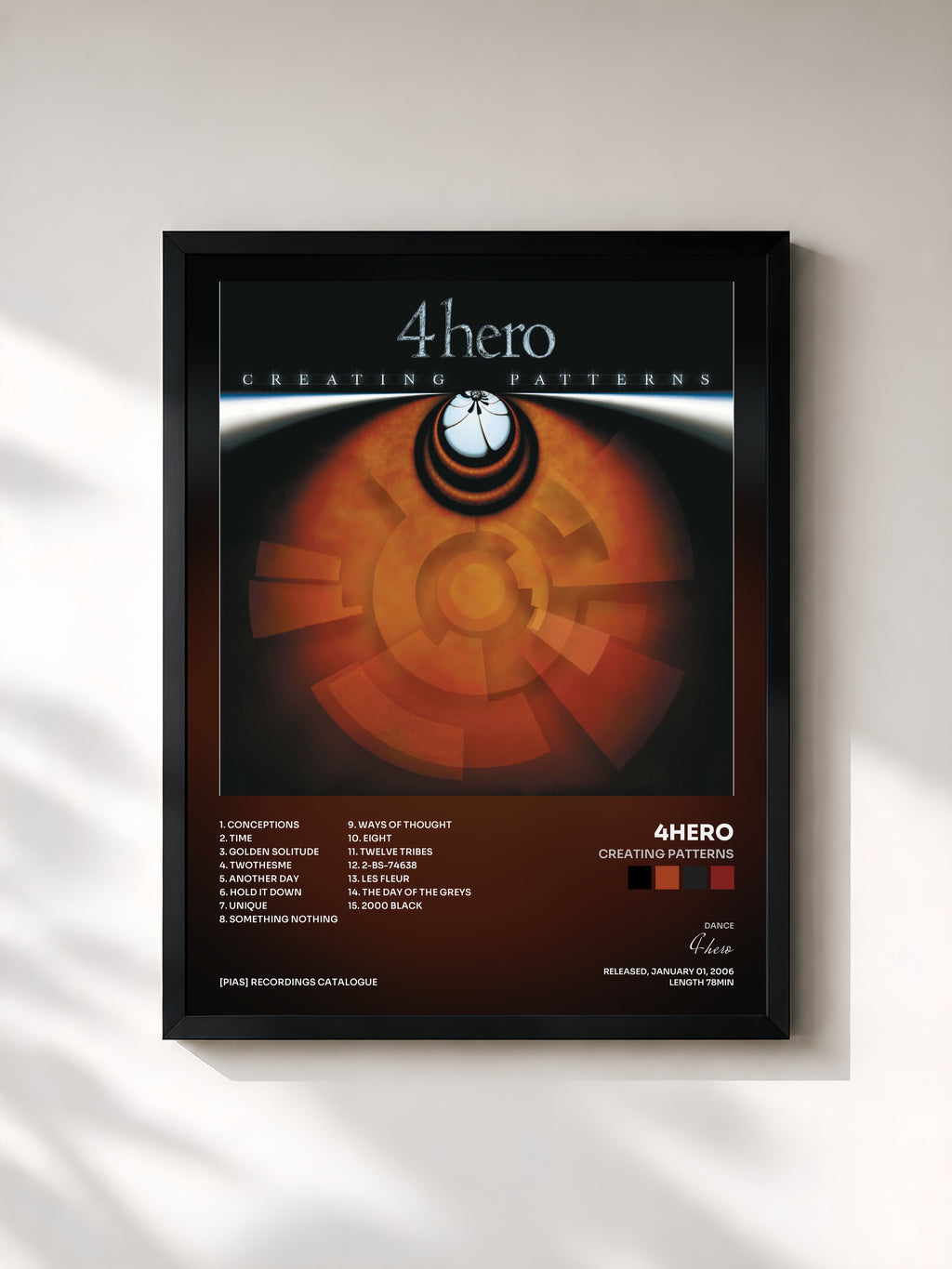 #noir Tableau de l'album Creating Patterns de 4hero, cadre noir, imprimé et encadré en France