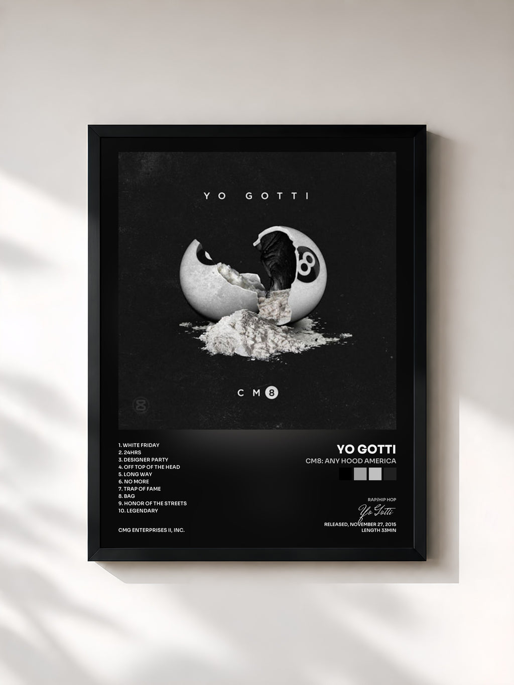 #noir CM8: Any Hood America di Yo Gotti in stampa incorniciata, cornice nera, stampata e incorniciata in Francia