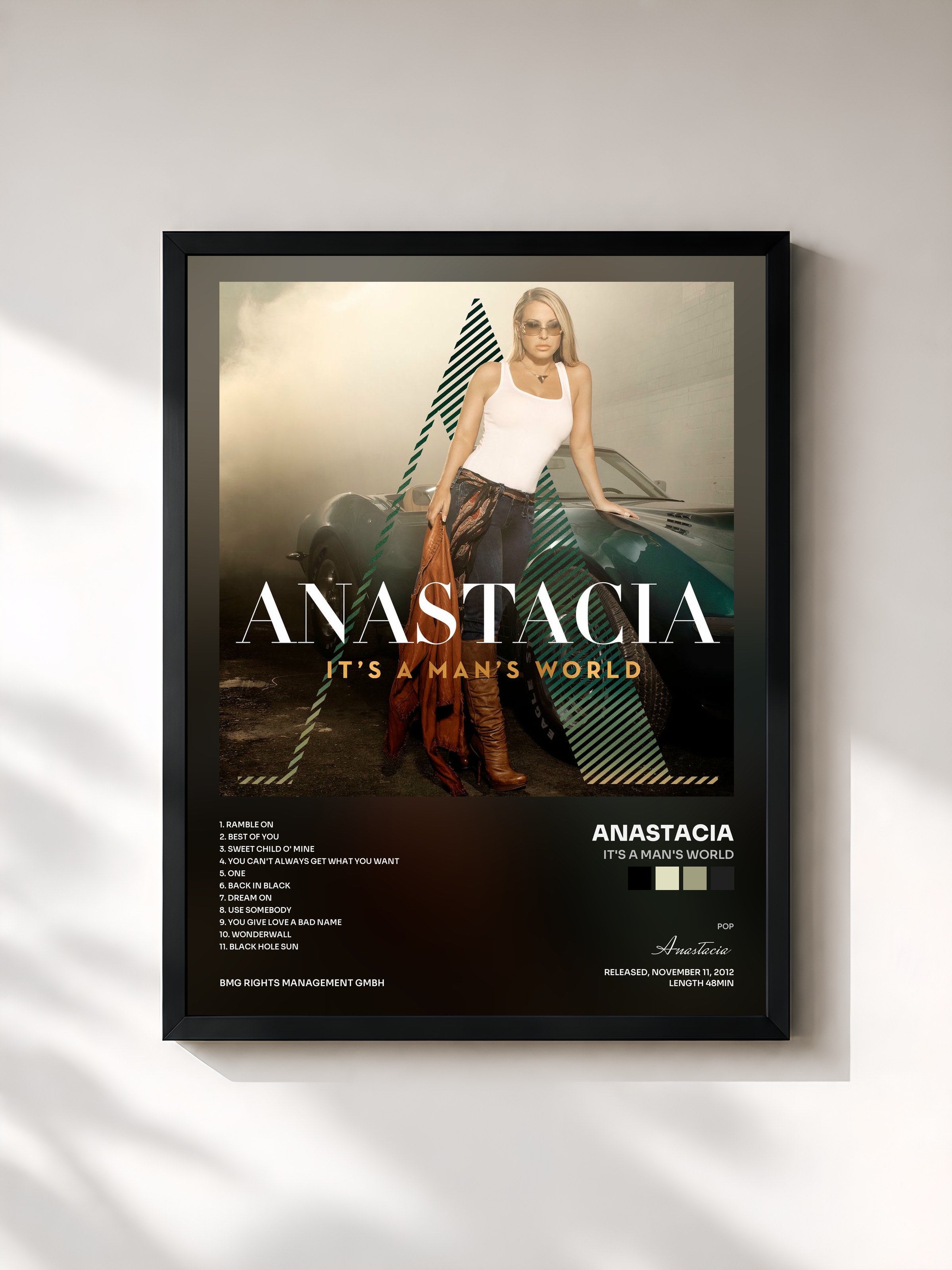 #noir Tableau de l'album It's a Man's World de Anastacia, cadre noir, imprimé et encadré en France