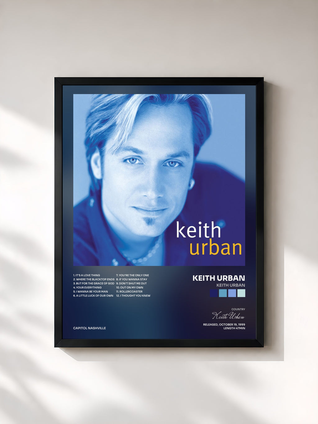 #noir Tableau de l'album Keith Urban de Keith Urban, cadre noir, imprimé et encadré en France