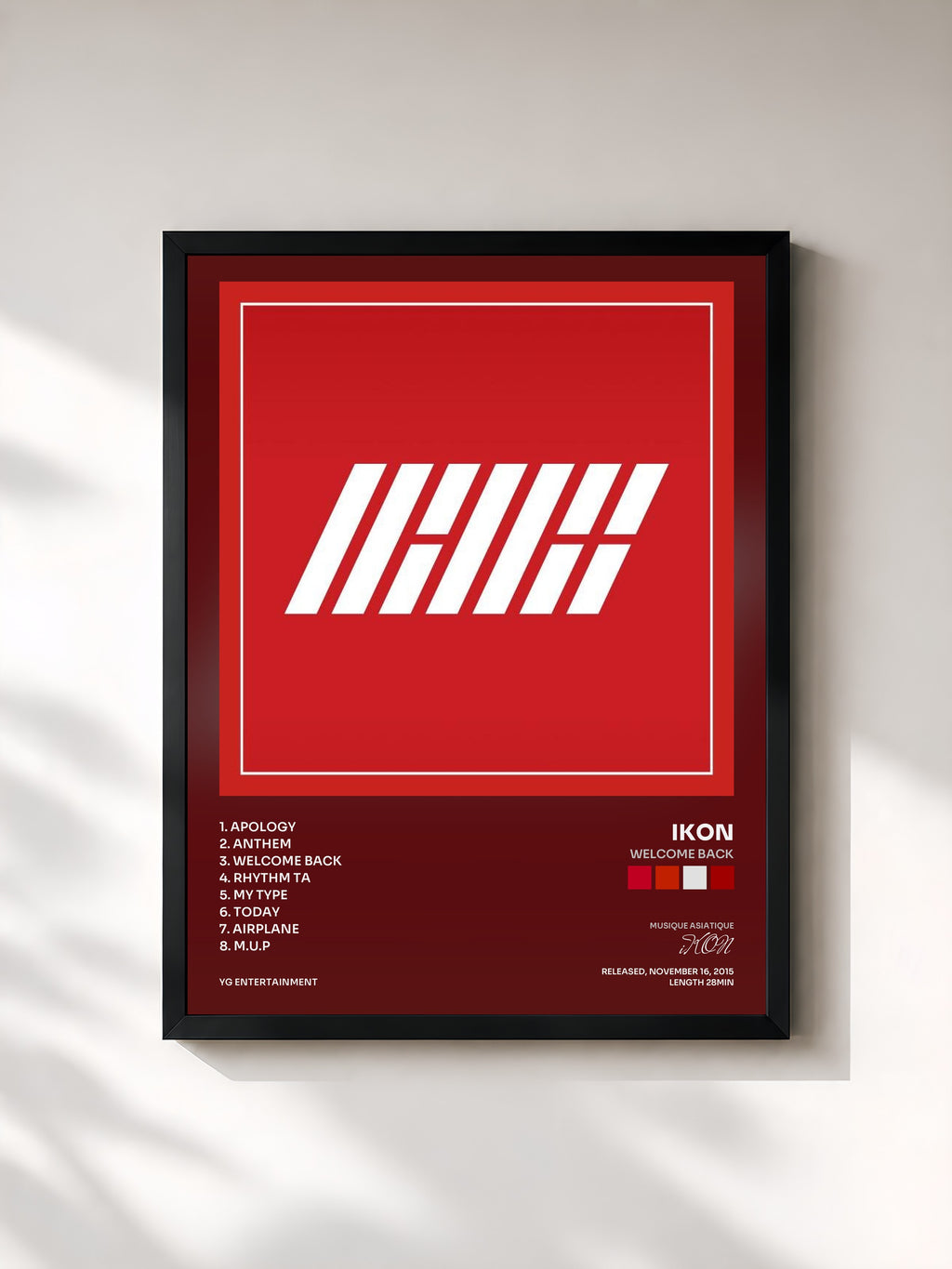 #noir Tableau de l'album WELCOME BACK de iKON, cadre noir, imprimé et encadré en France
