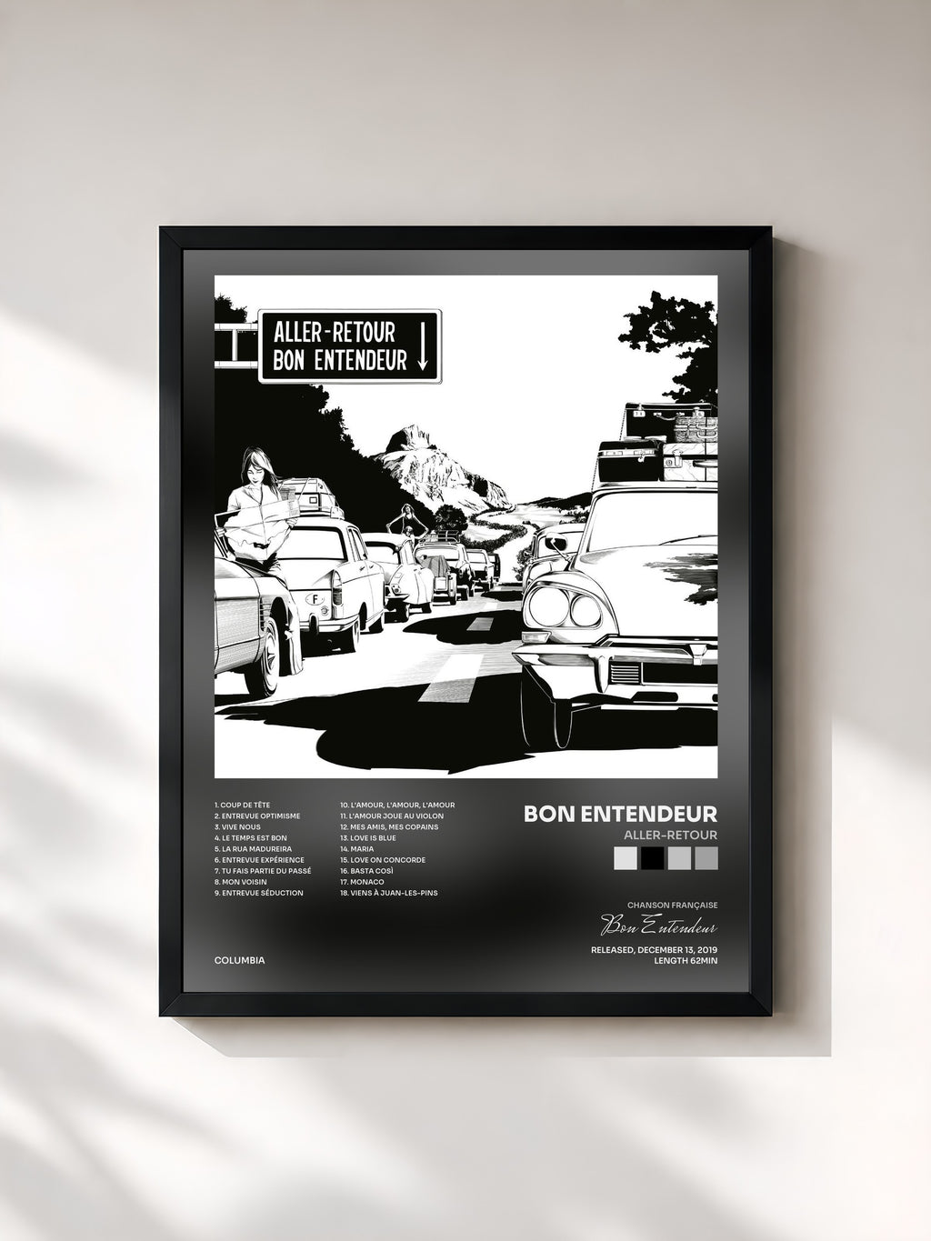 #noir Tableau de l'album Aller-retour de Bon Entendeur, cadre noir, imprimé et encadré en France