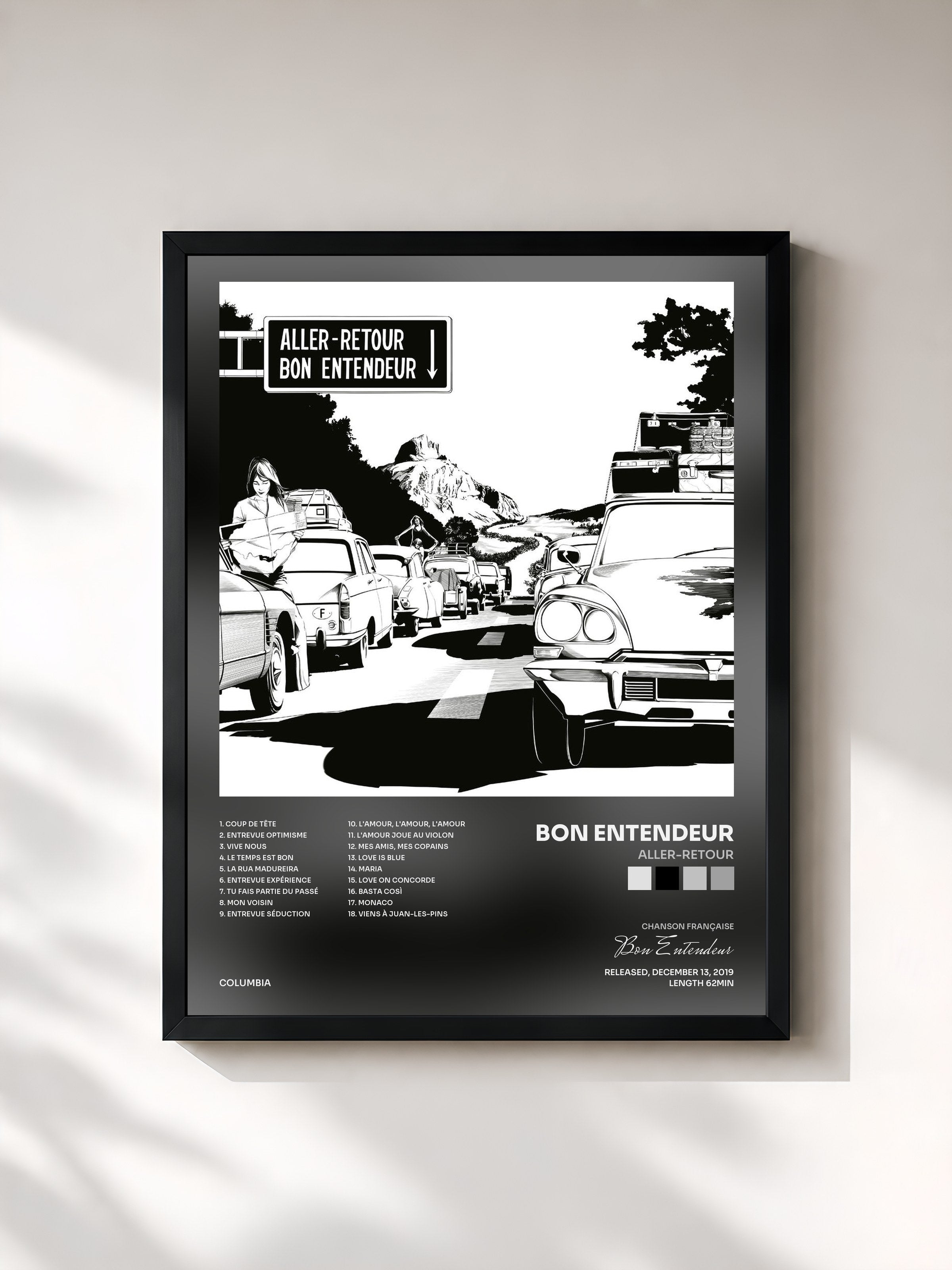 #noir Tableau de l'album Aller-retour de Bon Entendeur, cadre noir, imprimé et encadré en France
