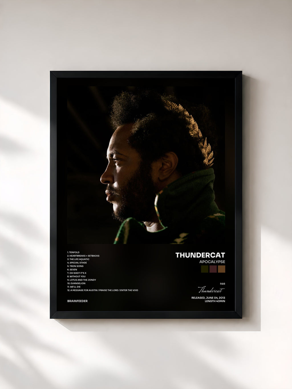 #noir Tableau de l'album Apocalypse de Thundercat, cadre noir, imprimé et encadré en France