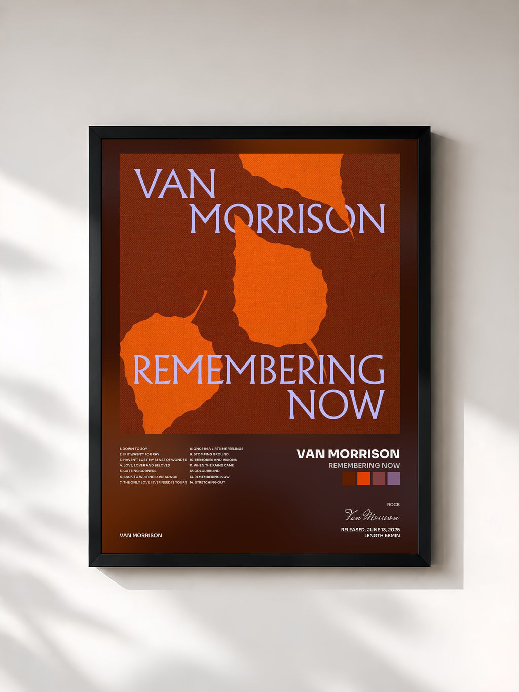 #noir Tableau de l'album Remembering Now de Van Morrison, cadre noir, imprimé et encadré en France