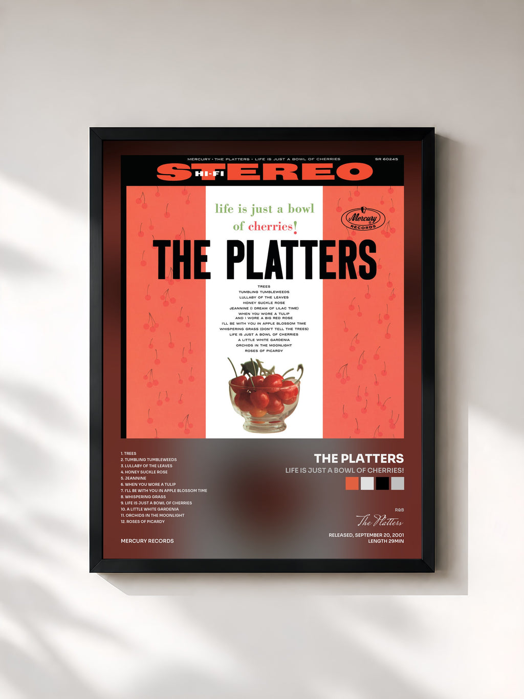 #noir Tableau de l'album Life Is Just A Bowl Of Cherries! de The Platters, cadre noir, imprimé et encadré en France
