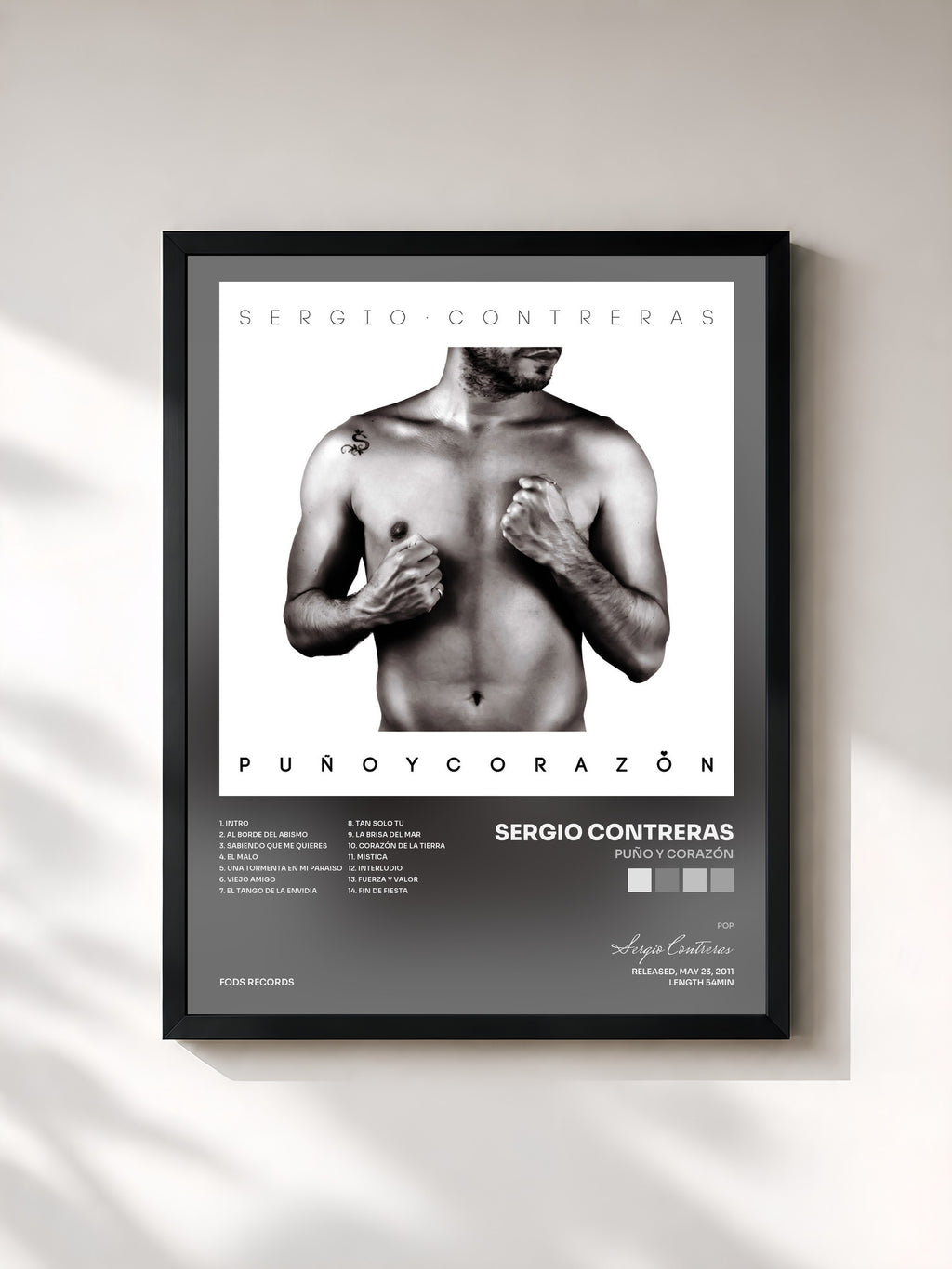 #noir Tableau de l'album Puño y Corazón de Sergio Contreras, cadre noir, imprimé et encadré en France