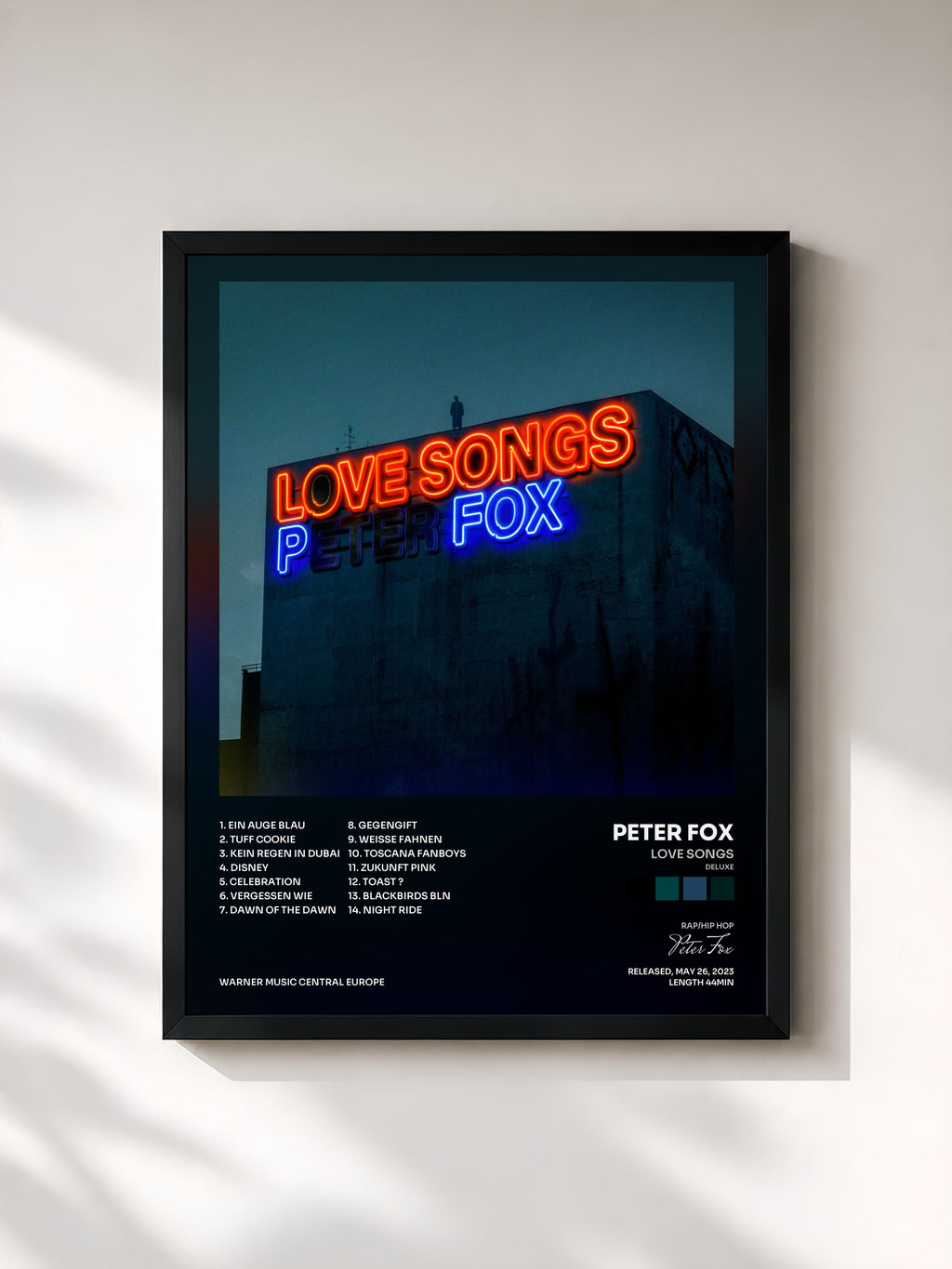#noir Tableau de l'album Love Songs (deluxe) de Peter Fox, cadre noir, imprimé et encadré en France