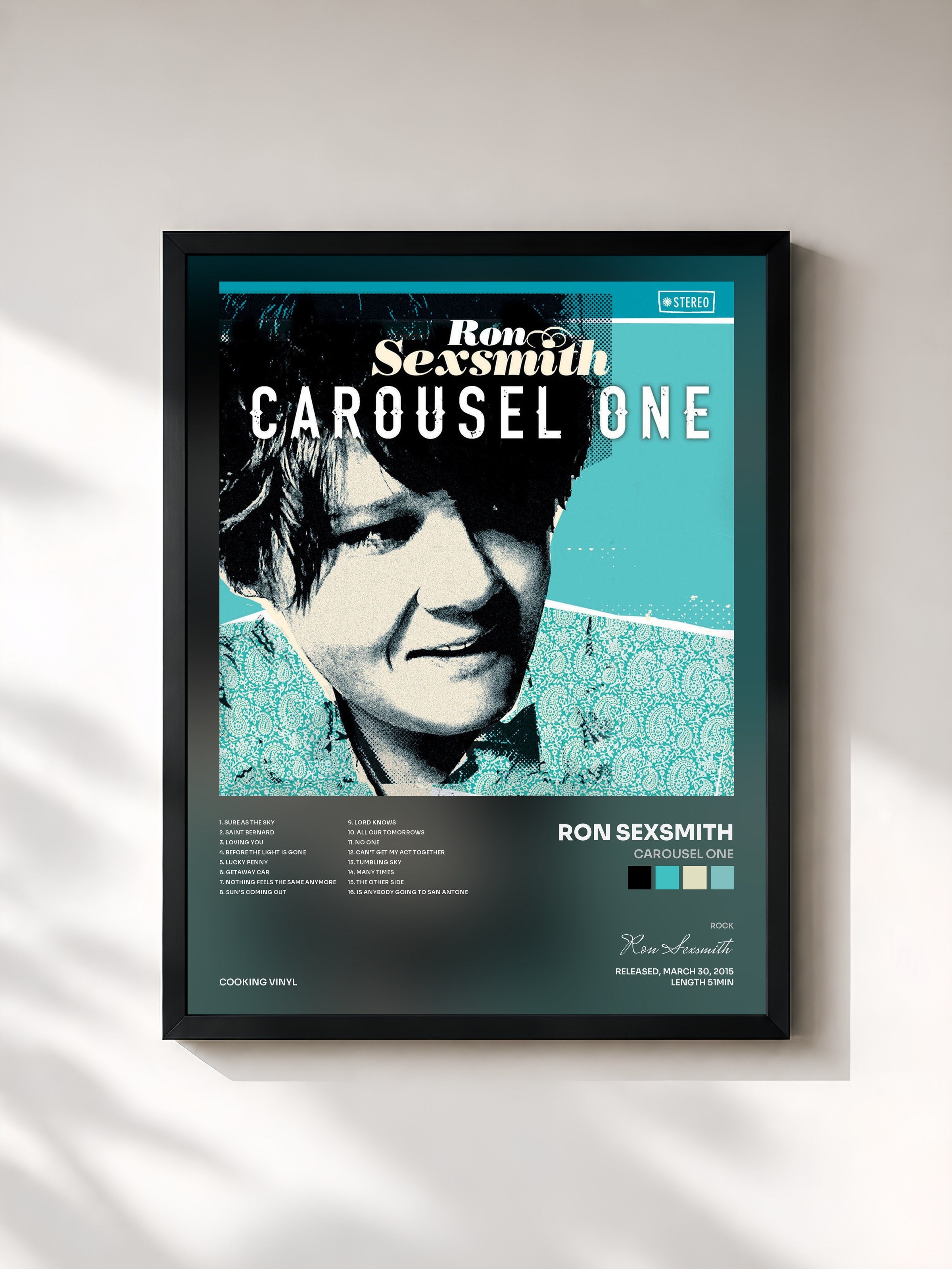 #noir Tableau de l'album Carousel One de Ron Sexsmith, cadre noir, imprimé et encadré en France