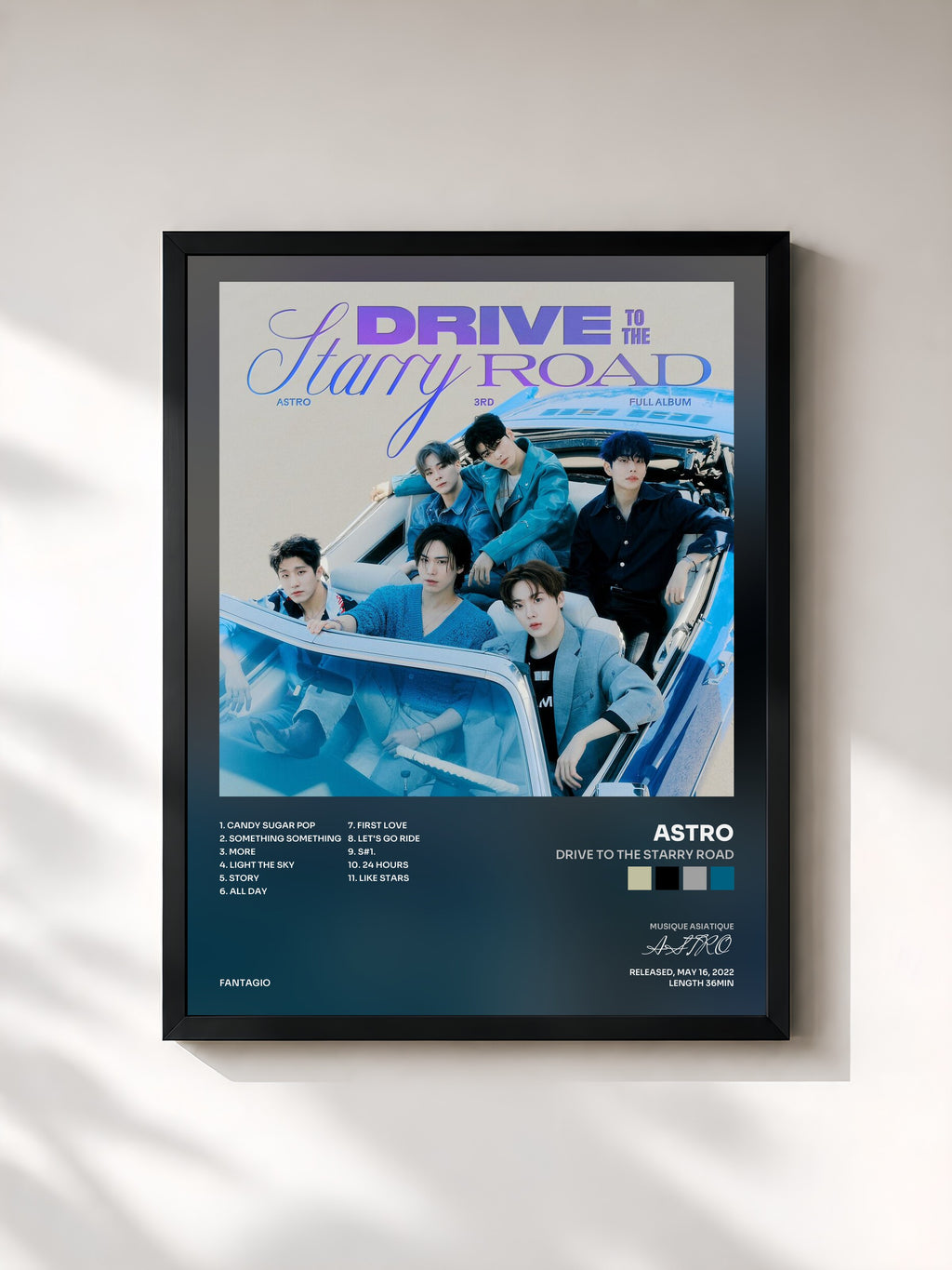 #noir Tableau de l'album Drive to the Starry Road de ASTRO, cadre noir, imprimé et encadré en France