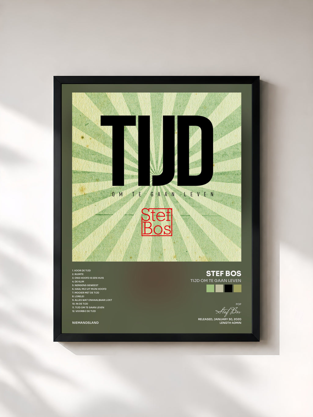 #noir Tableau de l'album TIJD Om Te Gaan Leven de Stef Bos, cadre noir, imprimé et encadré en France