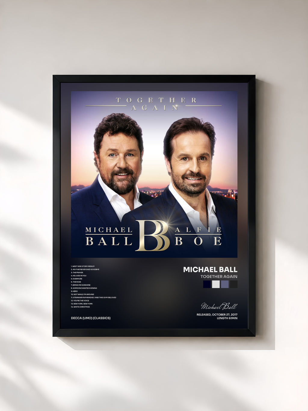 #noir Tableau de l'album Together Again de Michael Ball, cadre noir, imprimé et encadré en France