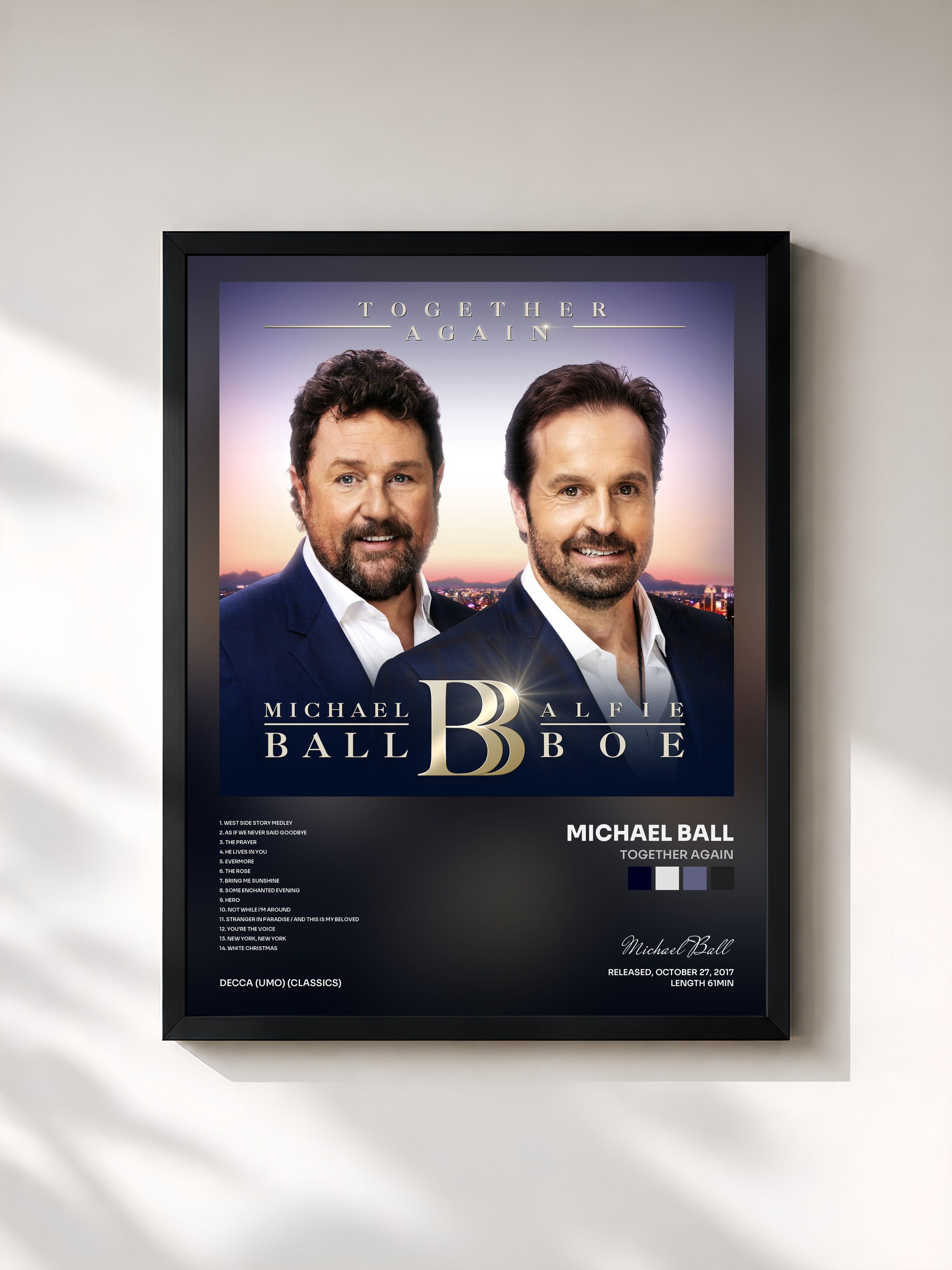#noir Tableau de l'album Together Again de Michael Ball, cadre noir, imprimé et encadré en France