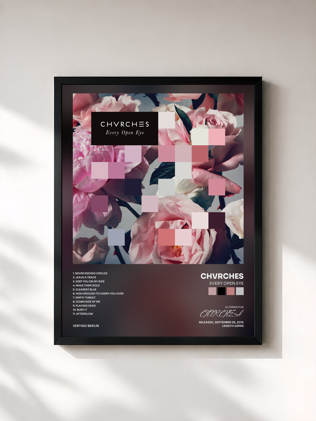 #noir Tableau de l'album Every Open Eye de CHVRCHES, cadre noir, imprimé et encadré en France