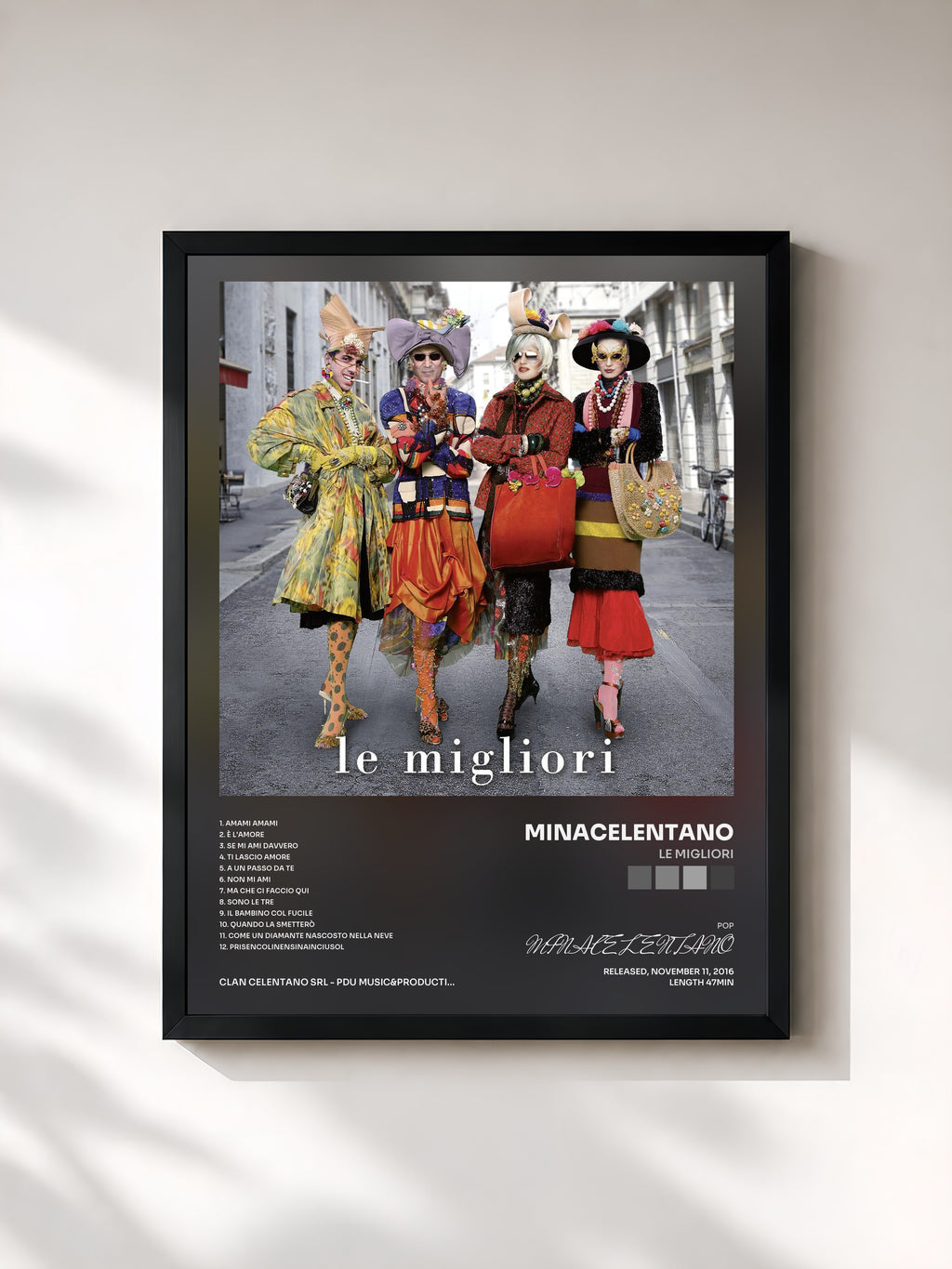 #noir Tableau de l'album Le migliori de MINACELENTANO, cadre noir, imprimé et encadré en France