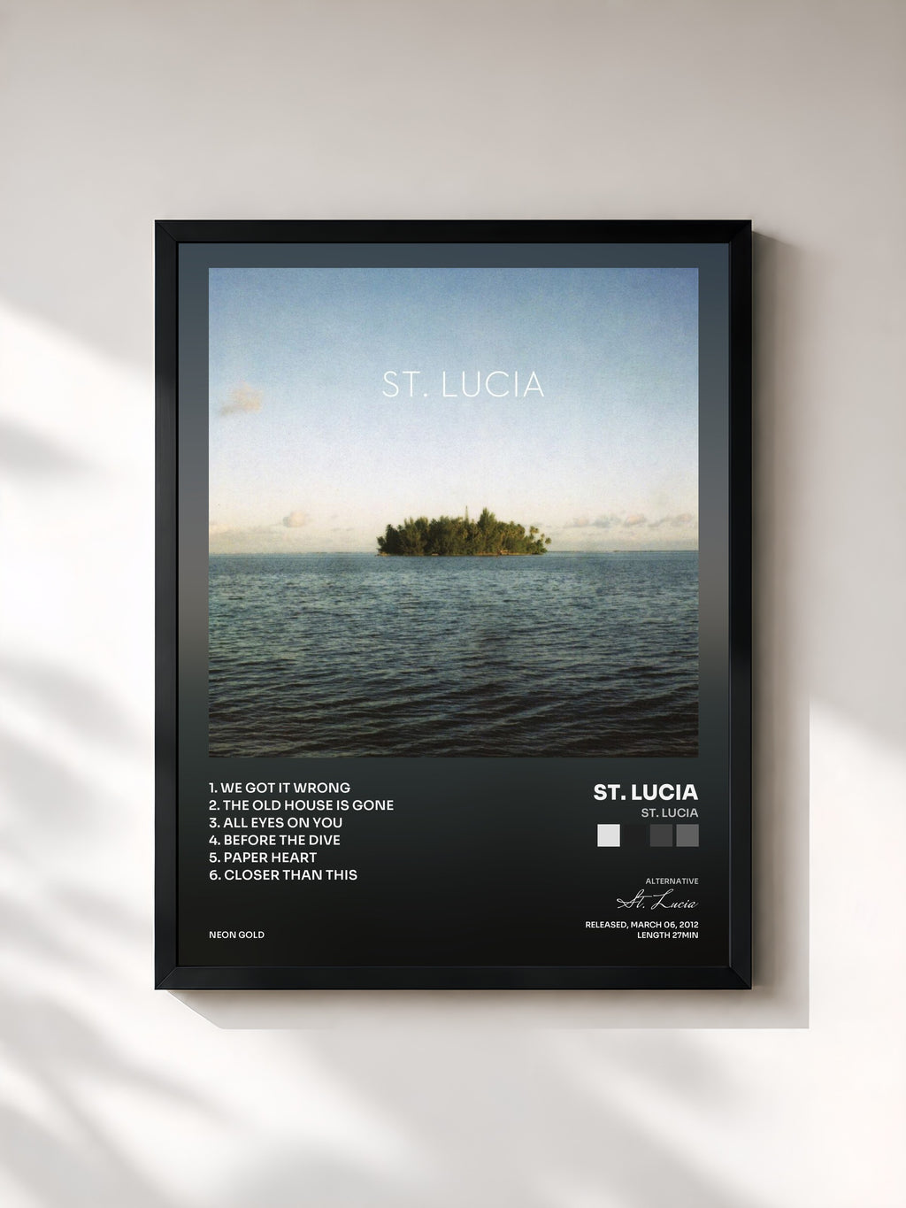 #noir Tableau de l'album St. Lucia de St. Lucia, cadre noir, imprimé et encadré en France