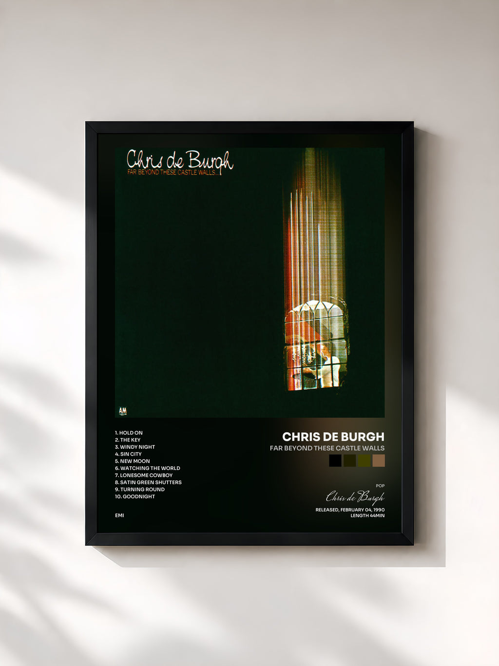 #noir Tableau de l'album Far Beyond These Castle Walls de Chris de Burgh, cadre noir, imprimé et encadré en France